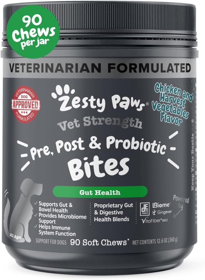 Zesty Paws Vet Strength Probiotics for Dogs – Gut Health, Chicken, 90ct