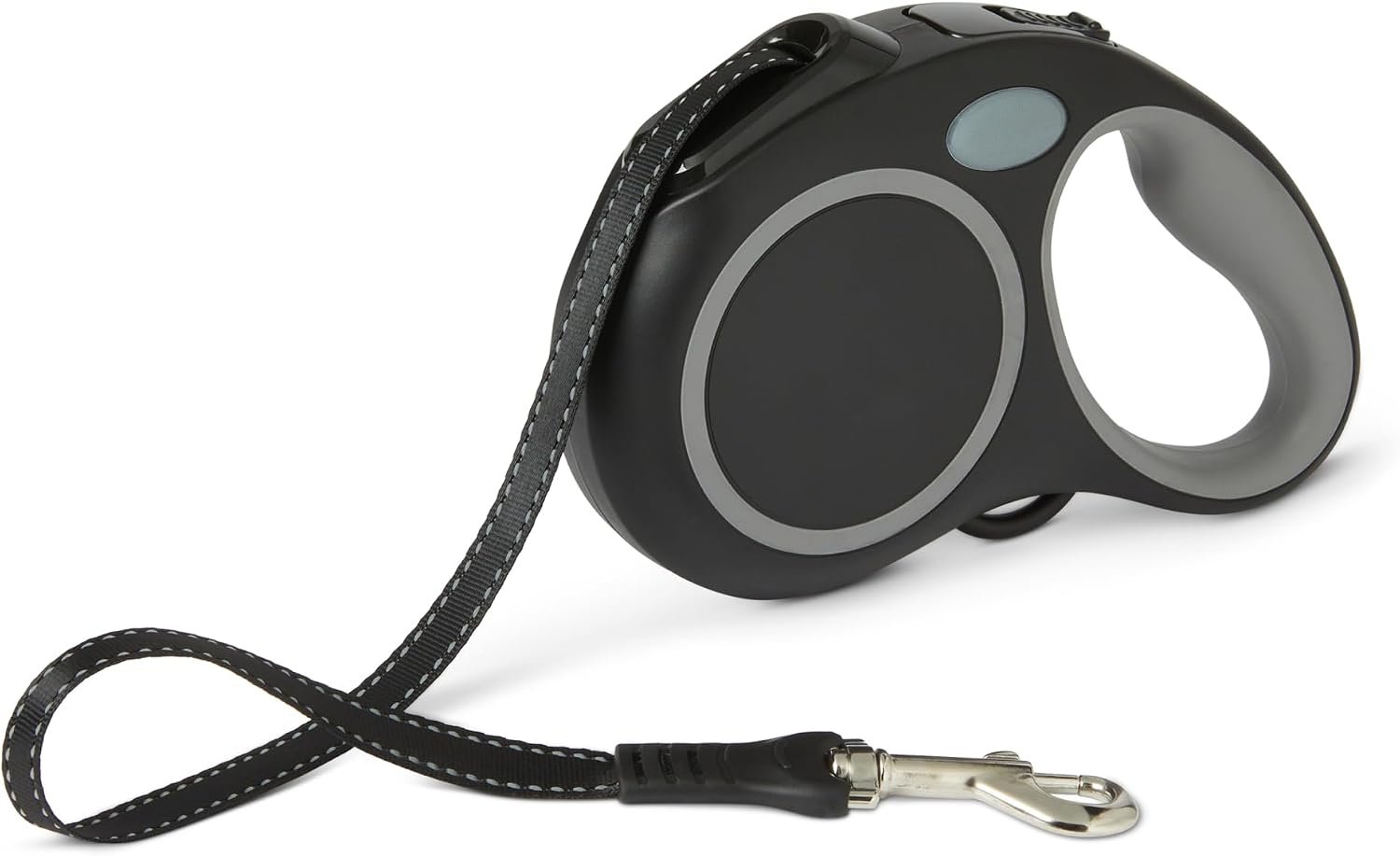 Amazon Basics Reflective Retractable Dog Leash, 16.4 Ft Tape Leash for Dogs Up to 55 Lbs, Non-Slip Comfort Grip, Quick-Lock, Medium, Black
