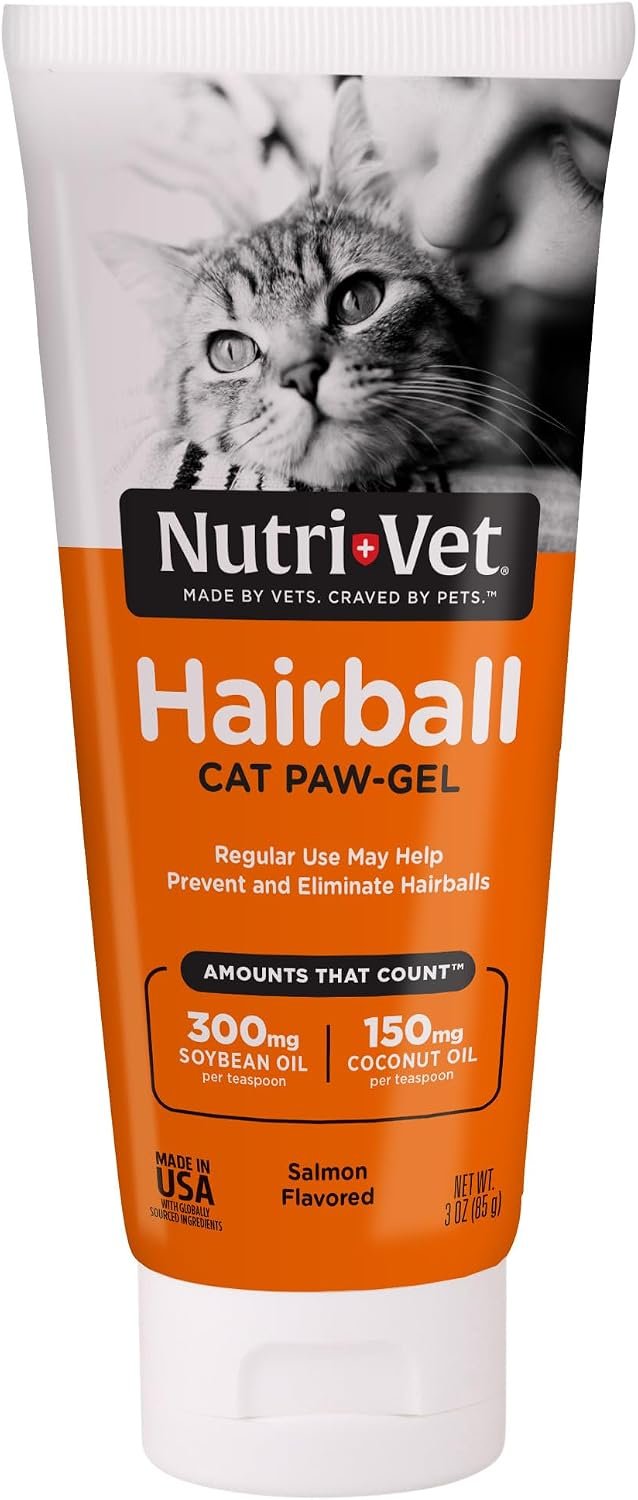 Nutri-Vet Hairball Gel for Cats, Cat Hairball Remedy, Salmon Flavor, 3oz