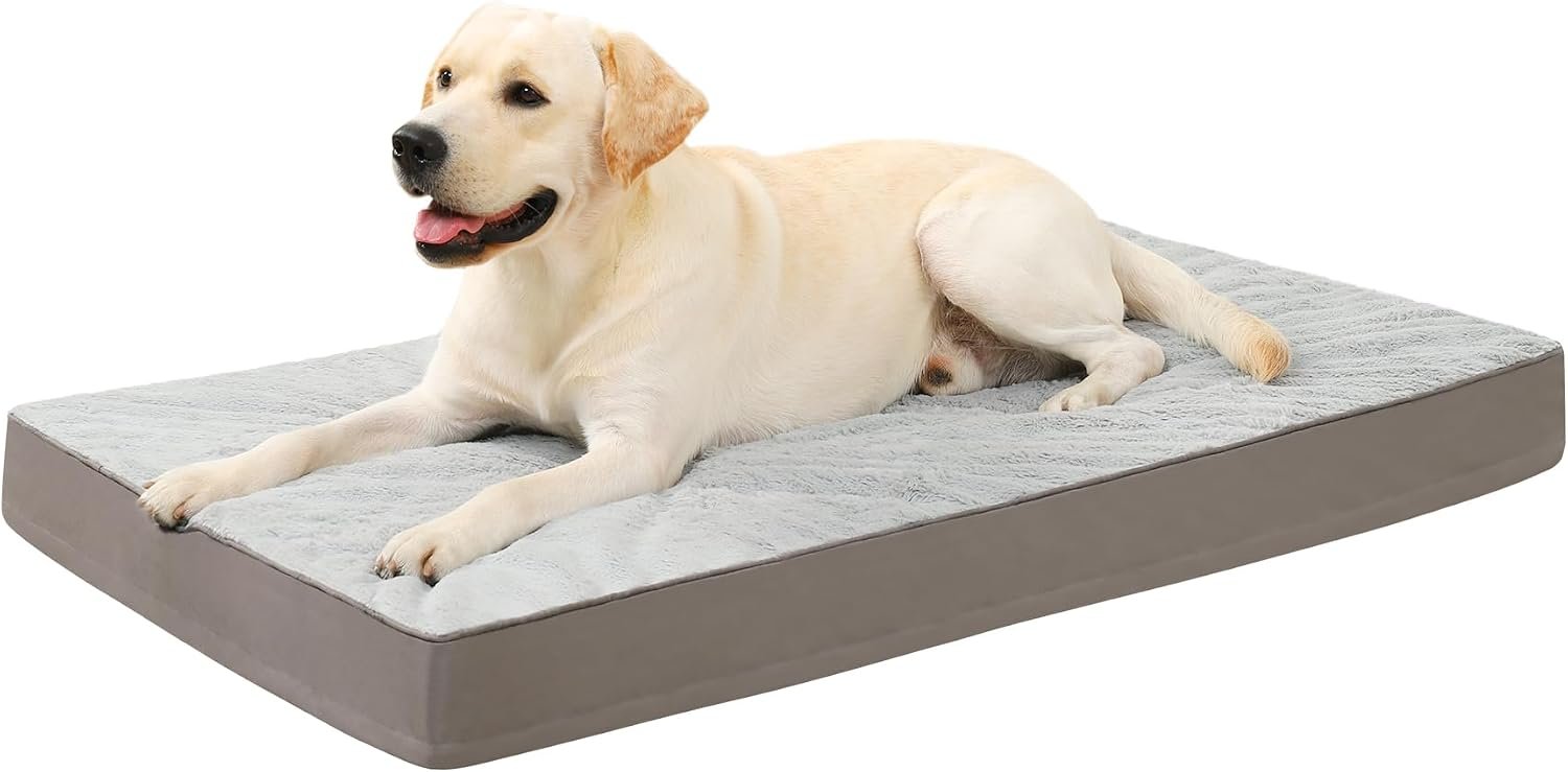 KSIIA Orthopedic Dog Bed for Large Dogs with Waterproof Lining, Grey, 35×22