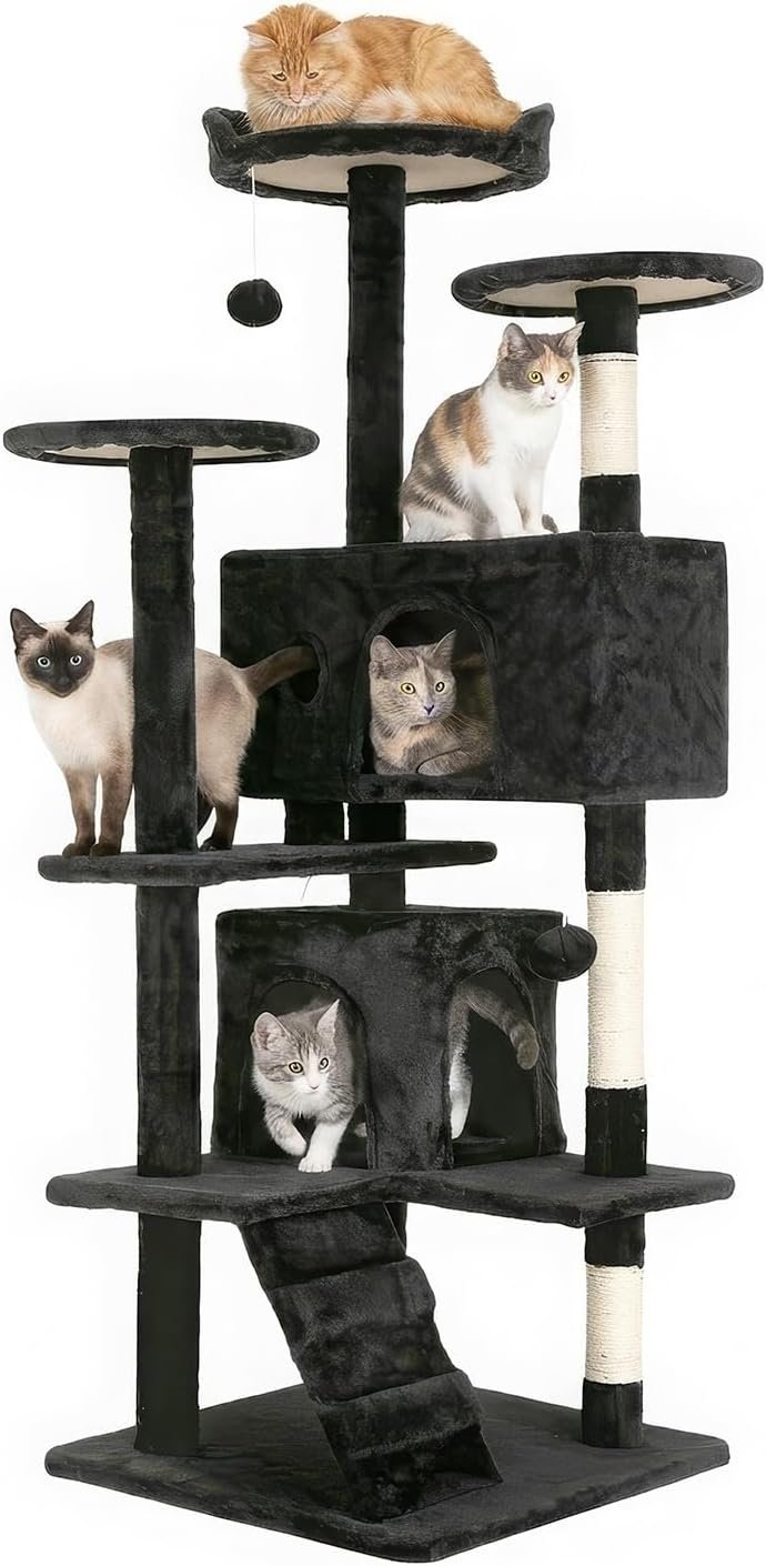 FDW | 54″ Cat Tree Tower | Dark Gray | Multi-Level Indoor Activity Center