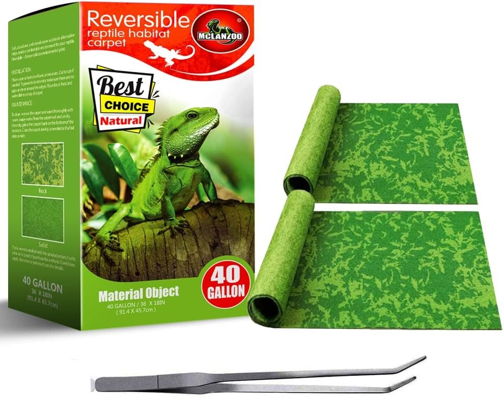 Reptile Carpet, 36 * 18in Pet Terrarium Liner,Reptiles Cage Mat/Substrate for Snakes, Chameleons, Geckos ands Kitchen Use(2sheets) with Tweezers Feeding Tongs