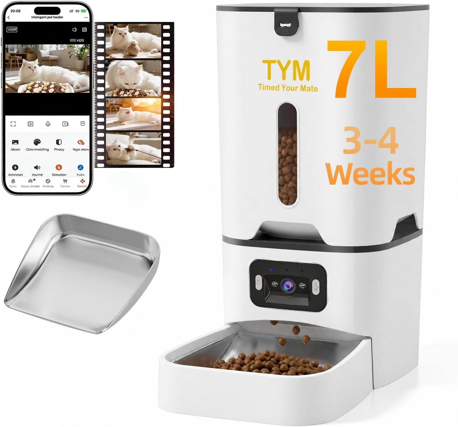 TYM Automatic Cat Feeder with Camera, 5G WiFi Food Dispenser for Small Pets | Two-way Voice | Night Vision | Separation Anxiety | Weight / Diet Control | Programmable Timer | APP Remote Control