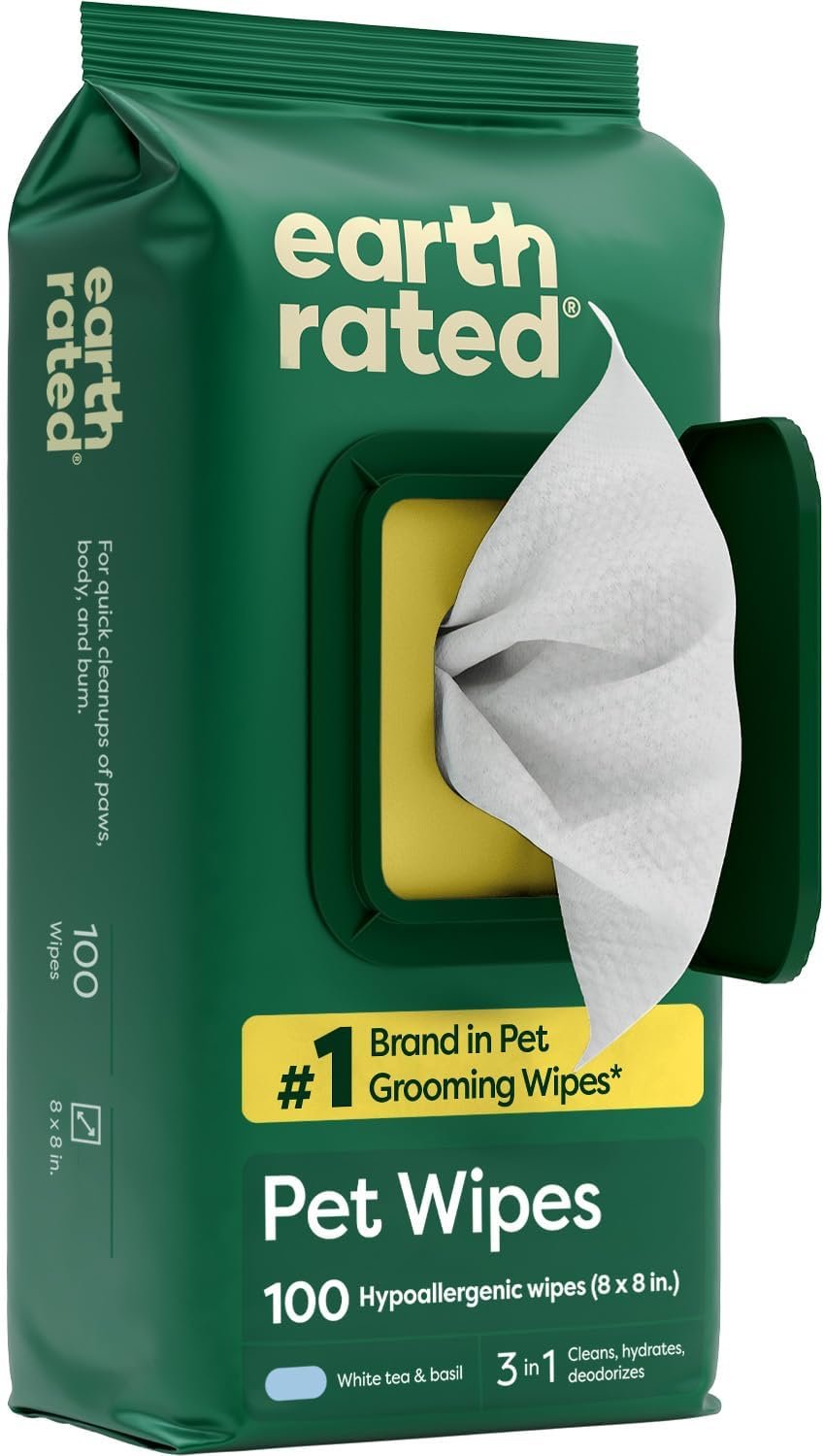 3-in-1 Dog Wipes for Paws & Butt, Deodorizing, White Tea & Basil 100ct