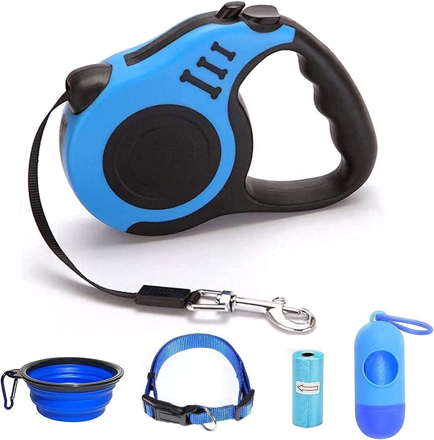Retractable Dog Leash for Medium – Small Dogs and Cats 16.5FT Tangle Free, Heavy Duty Walking Leashes with Anti Slip Handle, Pause and Lock Strong Nylon Tape, Store Dog Leash Retractable(Blue)