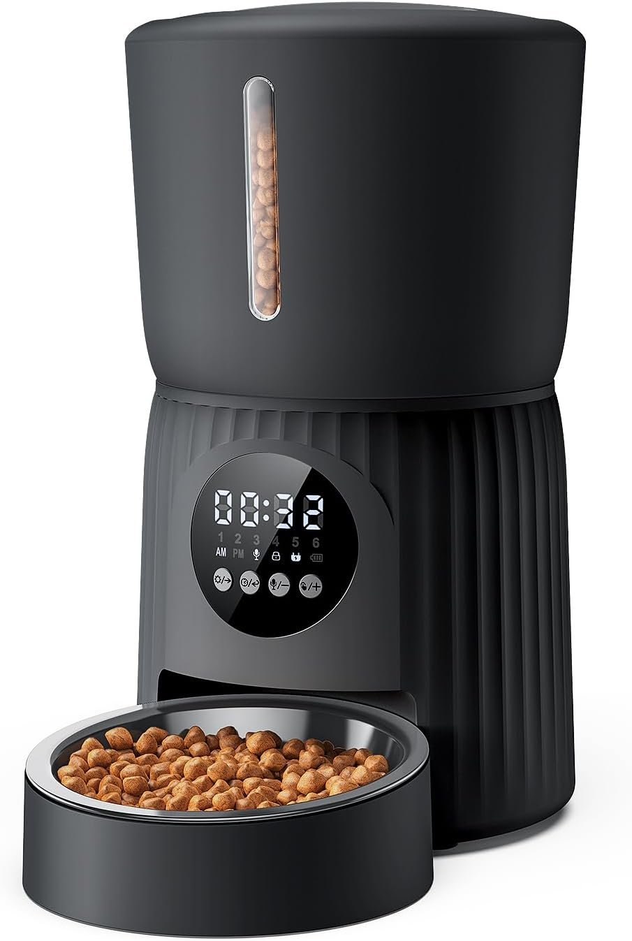 Faroro Automatic Cat Feeder, 4L Cat Food Dispenser with Portion Control, 1-6 Meals Per Day, 10s Voice Recording, Slow Feed, Dual Power Supply for Cats and Small Dogs (Black)