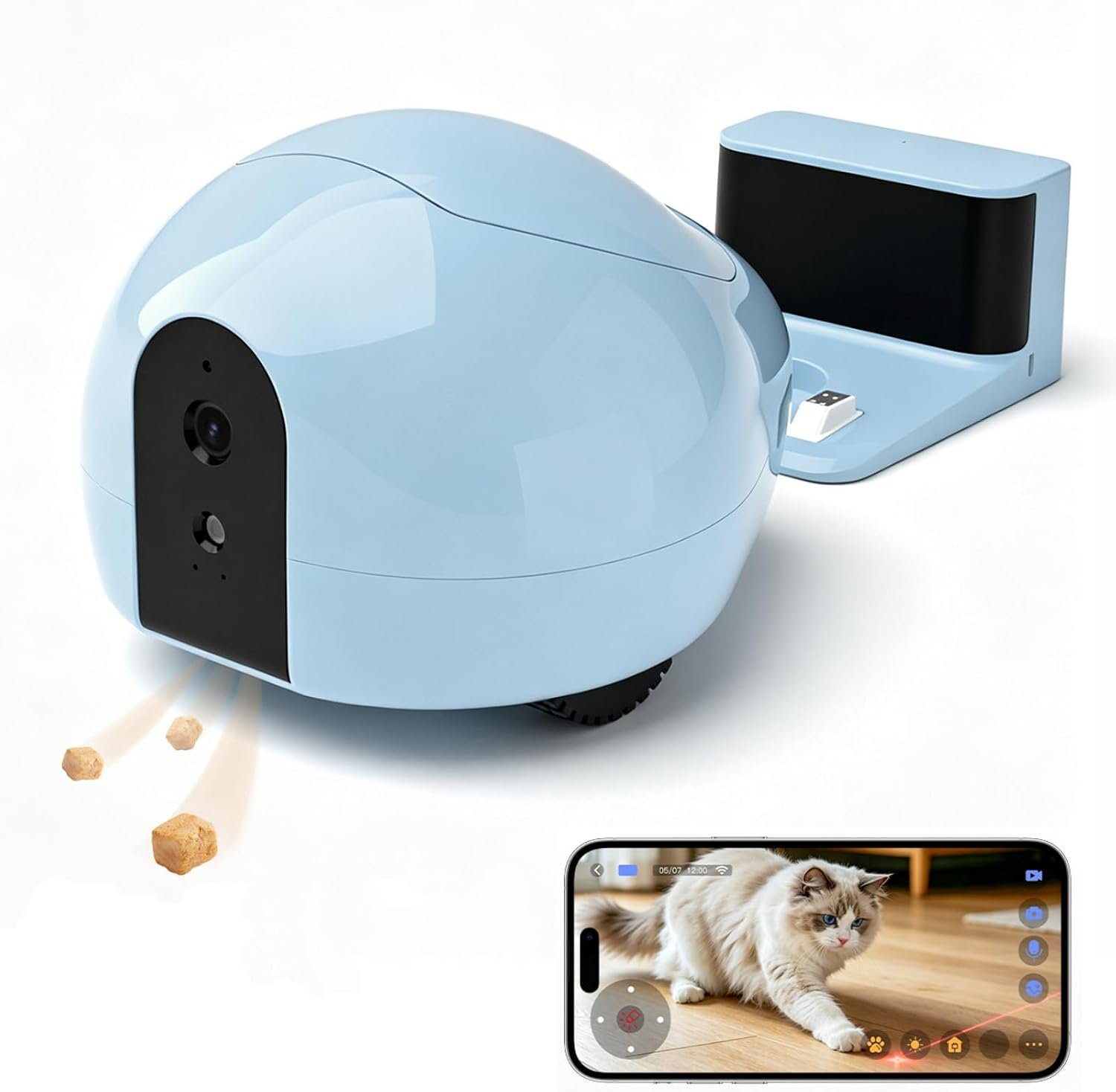 Pet Camera Robot with Treat Dispenser & Laser, Mobile Cat & Dog Home Companion, Remote Control Pet Monitor with Two-Way Audio, 2K Night Vision, App Control & Auto Recharge