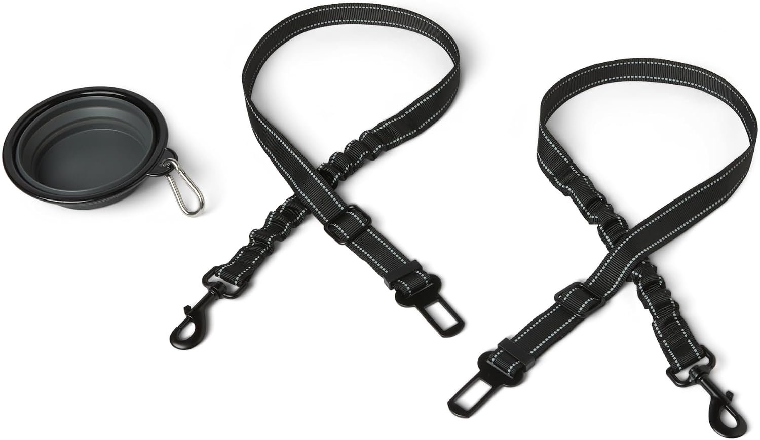 Amazon Basics Dog seat Belt, Adjustable Dog Car Harness, Adjustable Length 26″-39″, Includes Collapsible Travel Bowl, Black