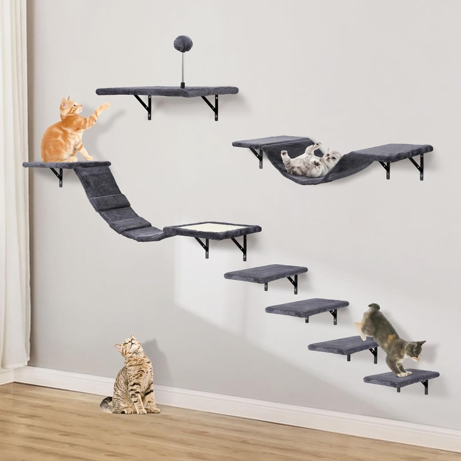 Cat Wall Shelves, Space-Saving Wood Cat Wall Furniture for Indoor Cats