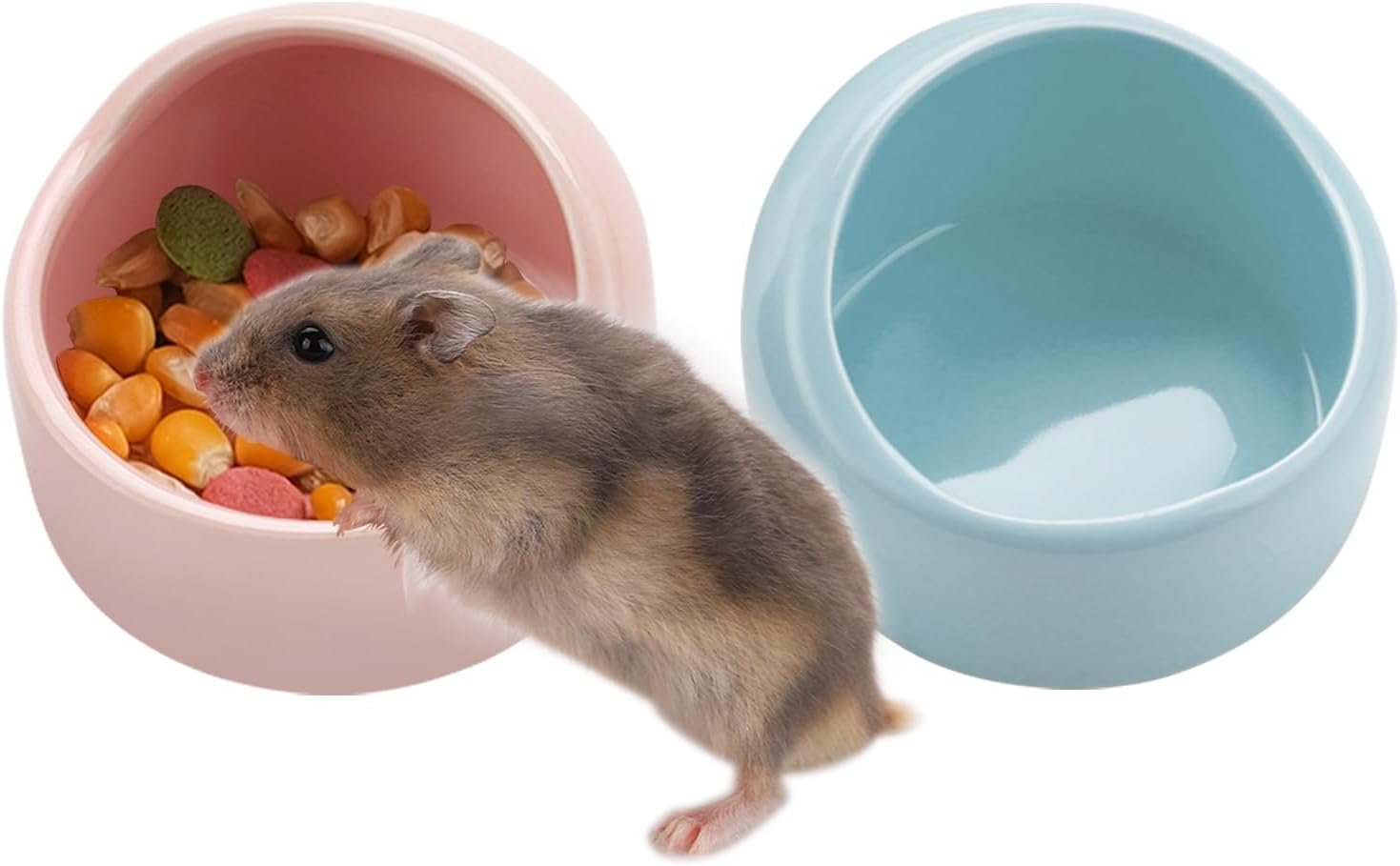 VanEnjoy 2 Pack Small Hamster Food Bowl Ceramic Guinea Pig Food Dish No Spill Hamster Food and Water Bowl Small Animal Food Bowl – Pink and Blue