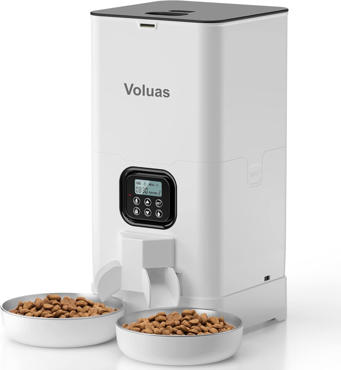 VOLUAS Automatic Cat Feeder for Two Cats with Dual Stainless Bowls, 6L