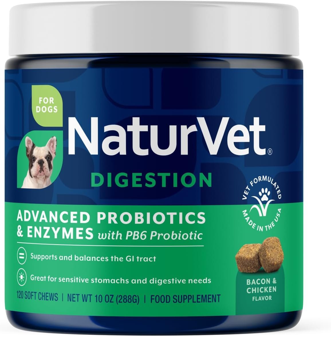 NaturVet Advanced Probiotics & Enzymes Dog Supplement – 120 Soft Chews