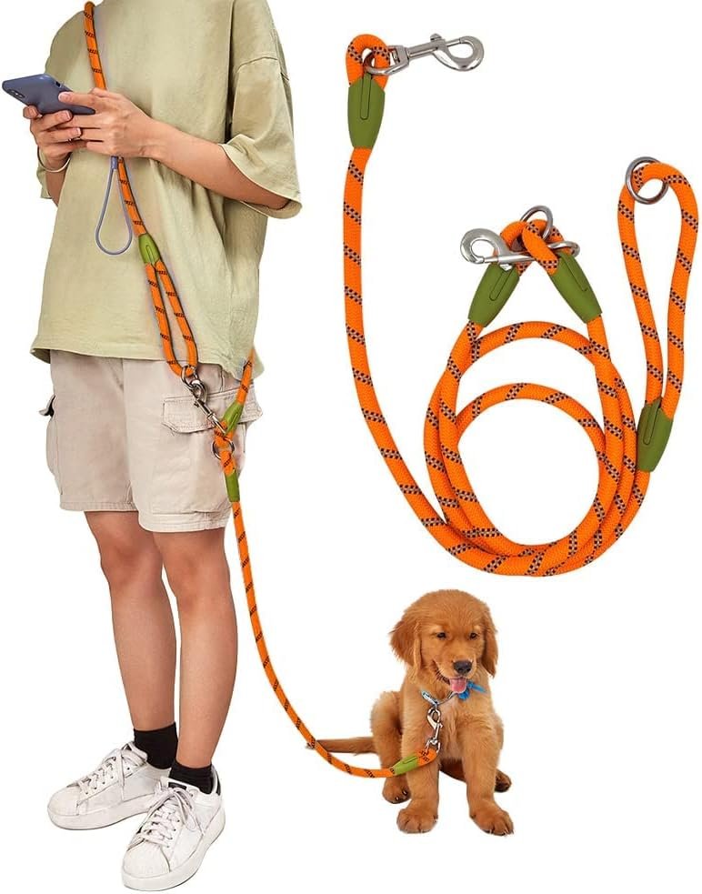 Hands Free Dog Leash Crossbody Dog Running Leash Handsfree Pet Rope for Hiking Training Heavy Duty Reflective Pet Walking Belt (Orange)