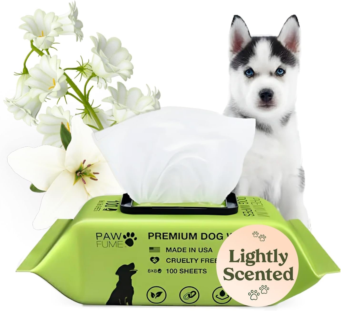 PAWFUME Dog Wipes, Unscented Pet Wipes, 1 Pack
