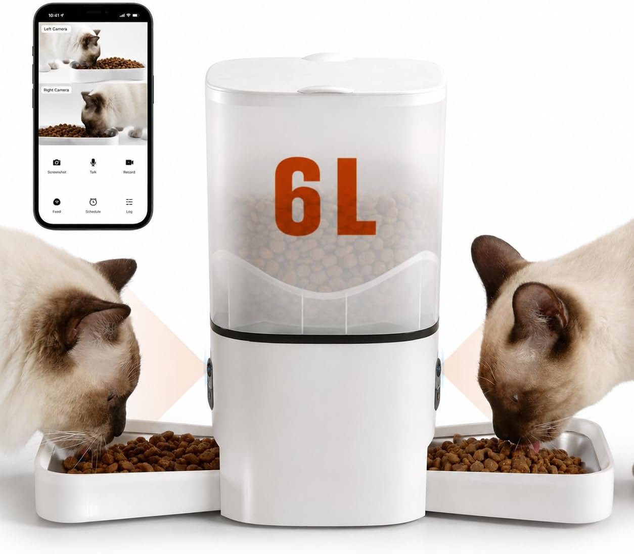 Automatic Cat Feeder with Dual HD Cameras for 2 Cats with APP Control, 6L