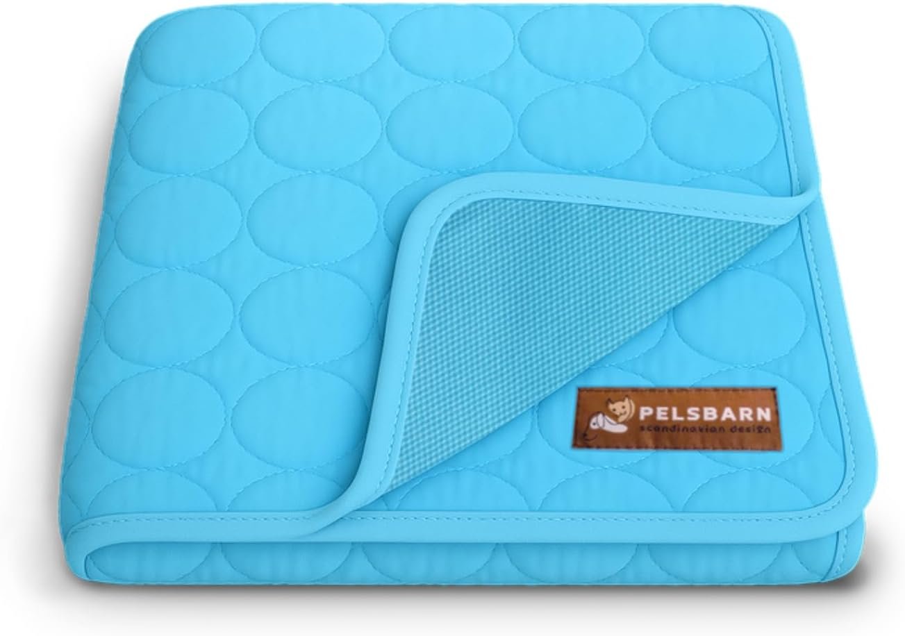 Pelsbarn Dog Cooling Mat, Ice Silk Self-Cooling Pad, Light Blue, L