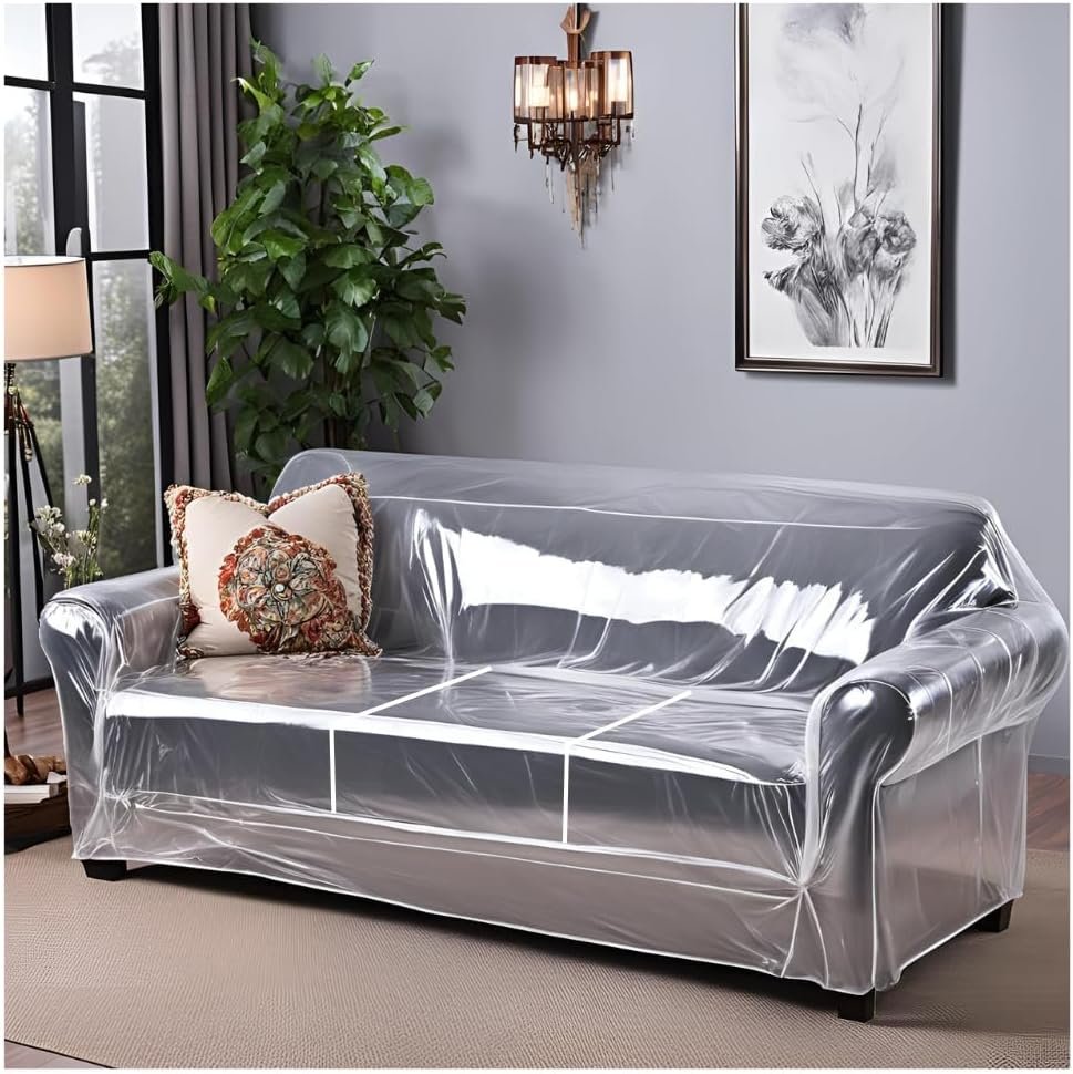 Evelots Clear Vinyl Couch Cover, Waterproof 3-Seat Sofa Protector