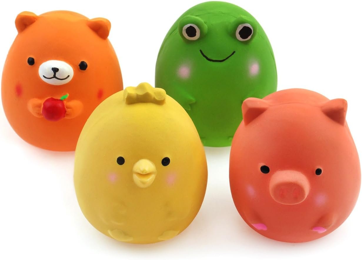 CHIWAVA 4PCS 2.4″ Squeak Latex Puppy Toy Funny Animal Sets for Small Dog