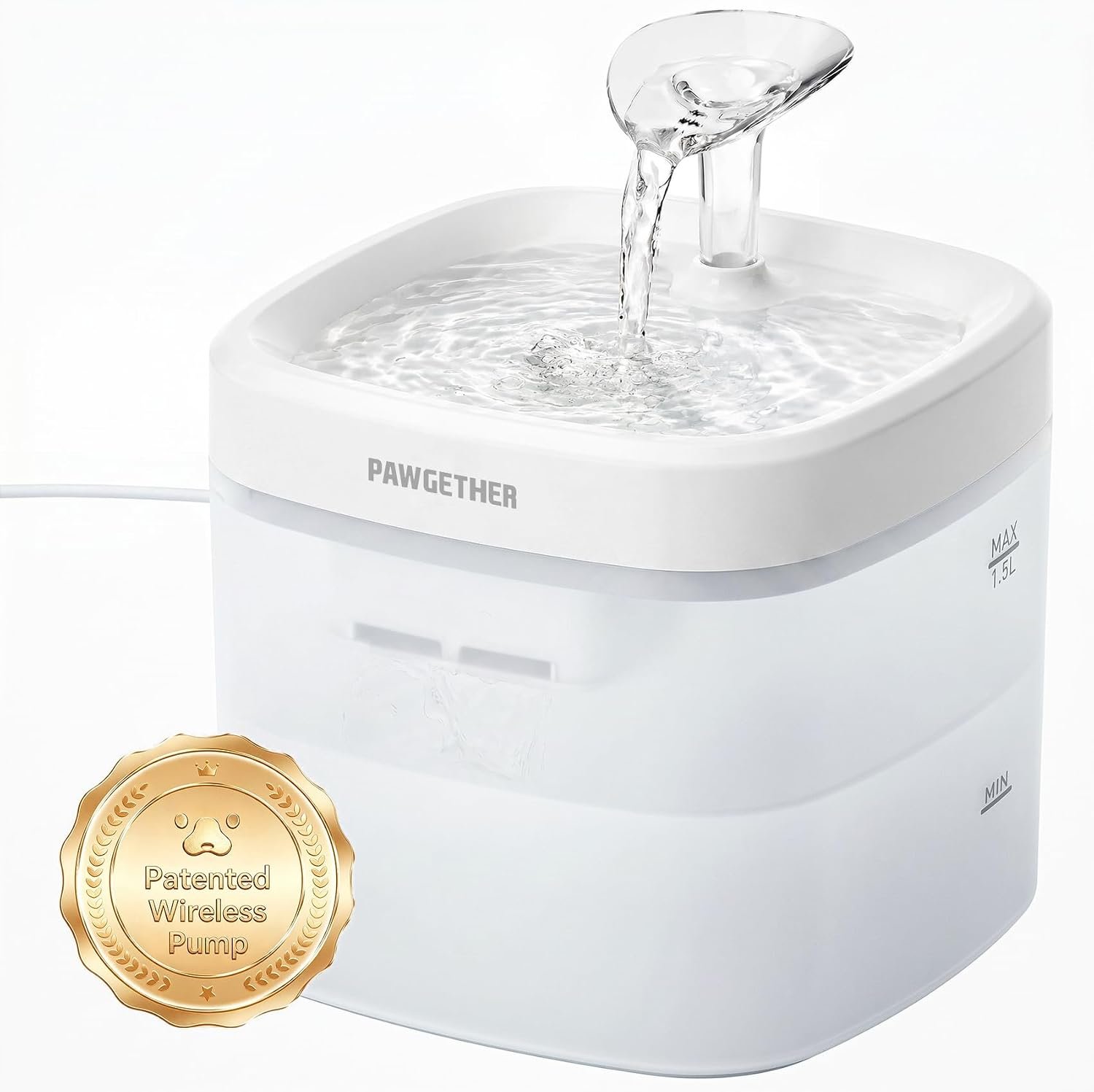 PAWGETHER® Cat Water Fountain with Wireless Pump 51oz/1.5L Dog Water Fountain, Ultra Quiet Automatic Pet Water Fountain Portable Indoor Outdoor Travel Small Dog Water Dispenser Without Adapter White