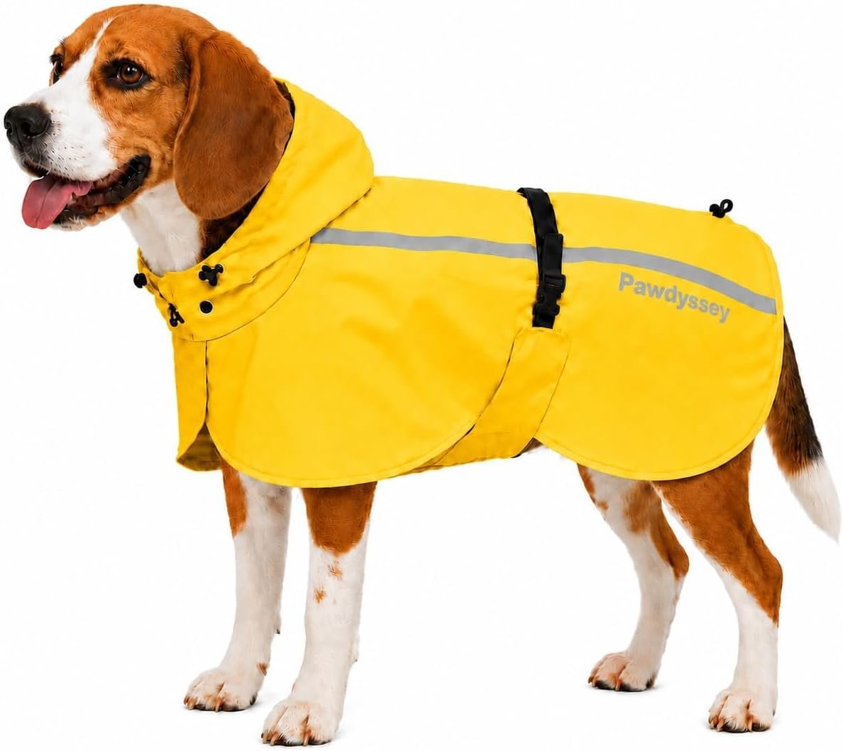 Stretch Fabric Dog Raincoat with Hood, Reflective Rain Poncho for Medium Large Dogs, Adjustable Waterproof Dog Rain Jacket with Leash Opening, Bright Yellow, Medium