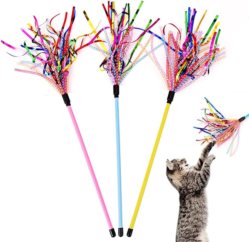 Cat Wands 3 PCS Durable Teaser Wands with Mylar Strips Interactive Cat Toy