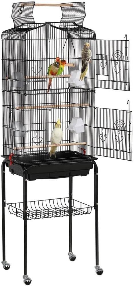 Yaheetech 64” Open Top Bird Cage for Parakeets & Cockatiels, Black