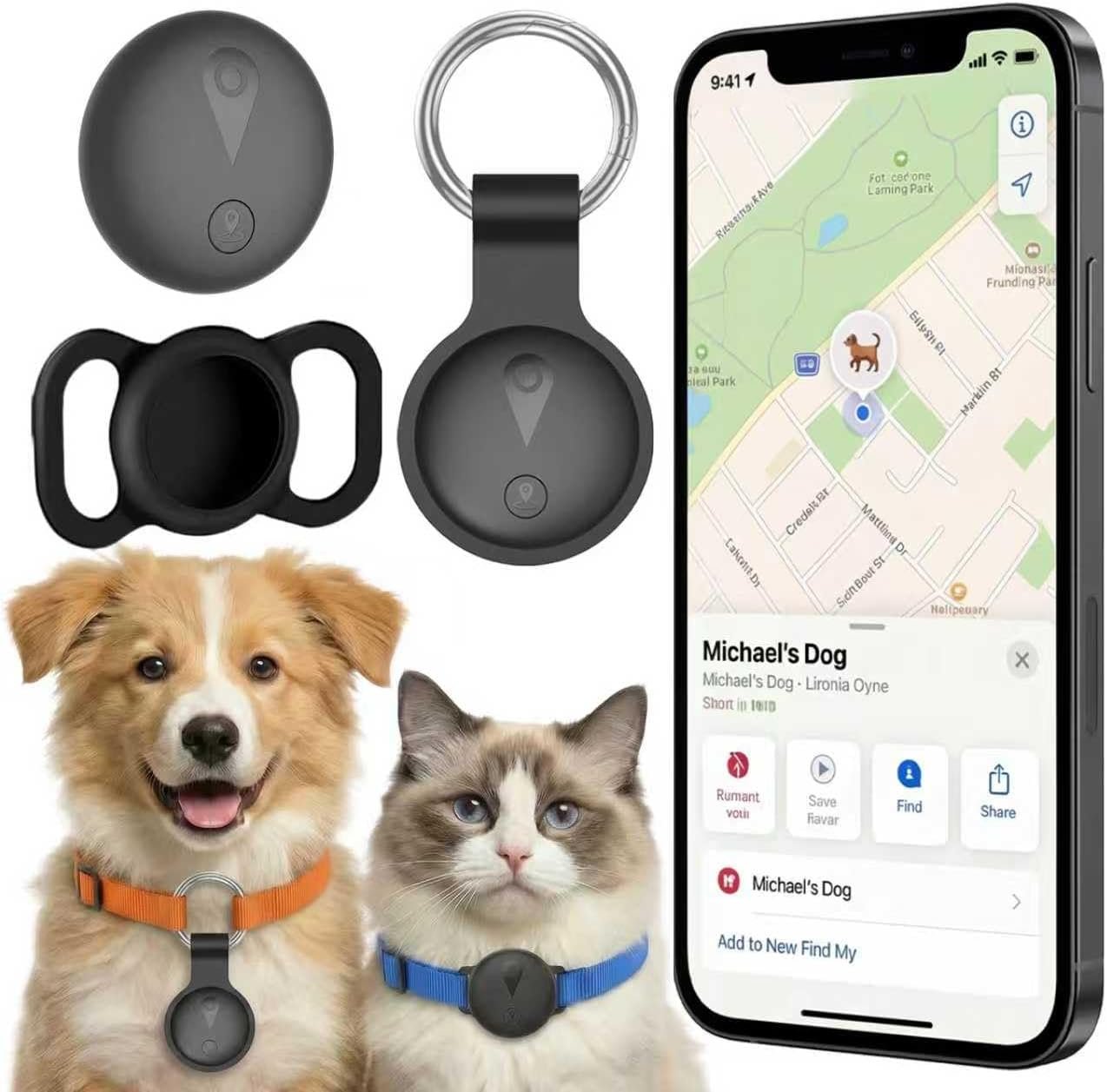 GPS Tracker for Dogs, Smart Collar with Real-Time Location – Pet Location Tracker with Holder, No Monthly Fee/No SIM Card, Works with iOS Find My, Ultra-Slim, IP68 Waterproof, Reliable Performance