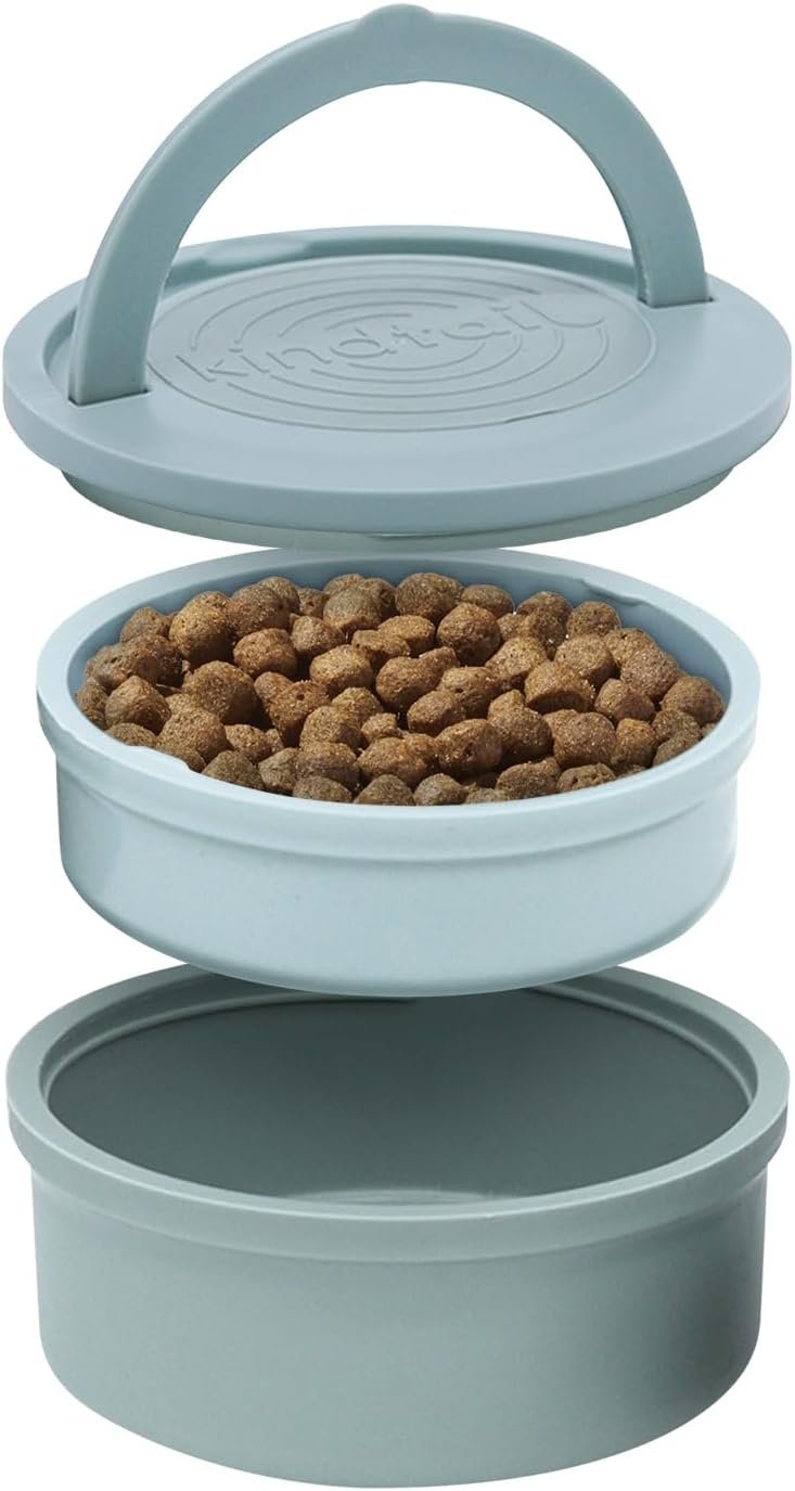 KindTail Dog Travel Bowls – Set of 2 Portable Pet Food & Water Dishes with Lid & Handle – Each Nesting Container Includes a Non-Slip Silicone Base – Microwave & Dishwasher Safe – BPA & Toxin-Free