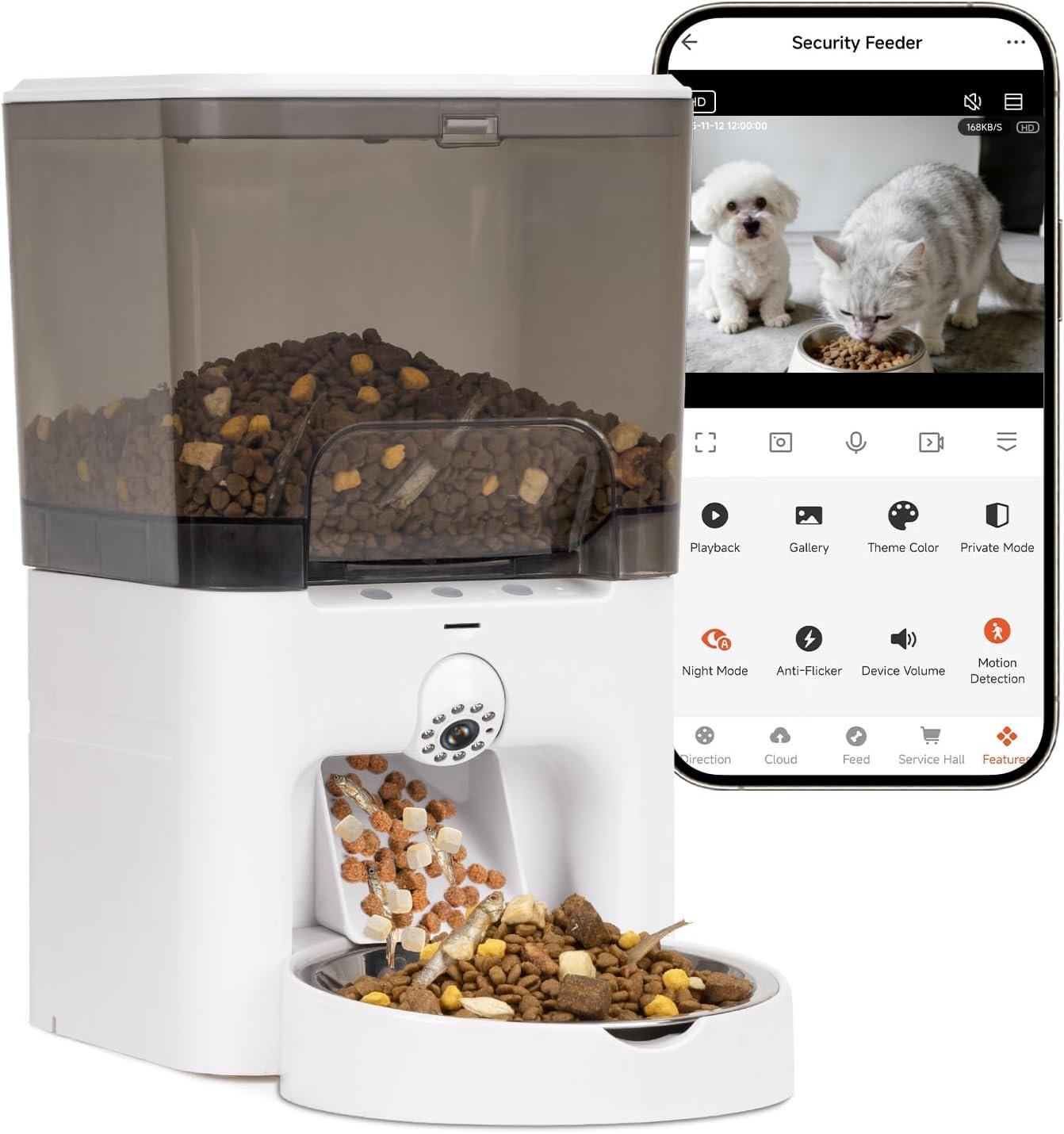 Automatic Cat Feeder with Camera, 2K HD & Night Vision, 5G/2.4G WiFi & 6L Automatic Dog Food Dispenser with App Control, 2-Way Audio, Feed Now & Scheduled Auto Pet Feeder, Low Food Alerts