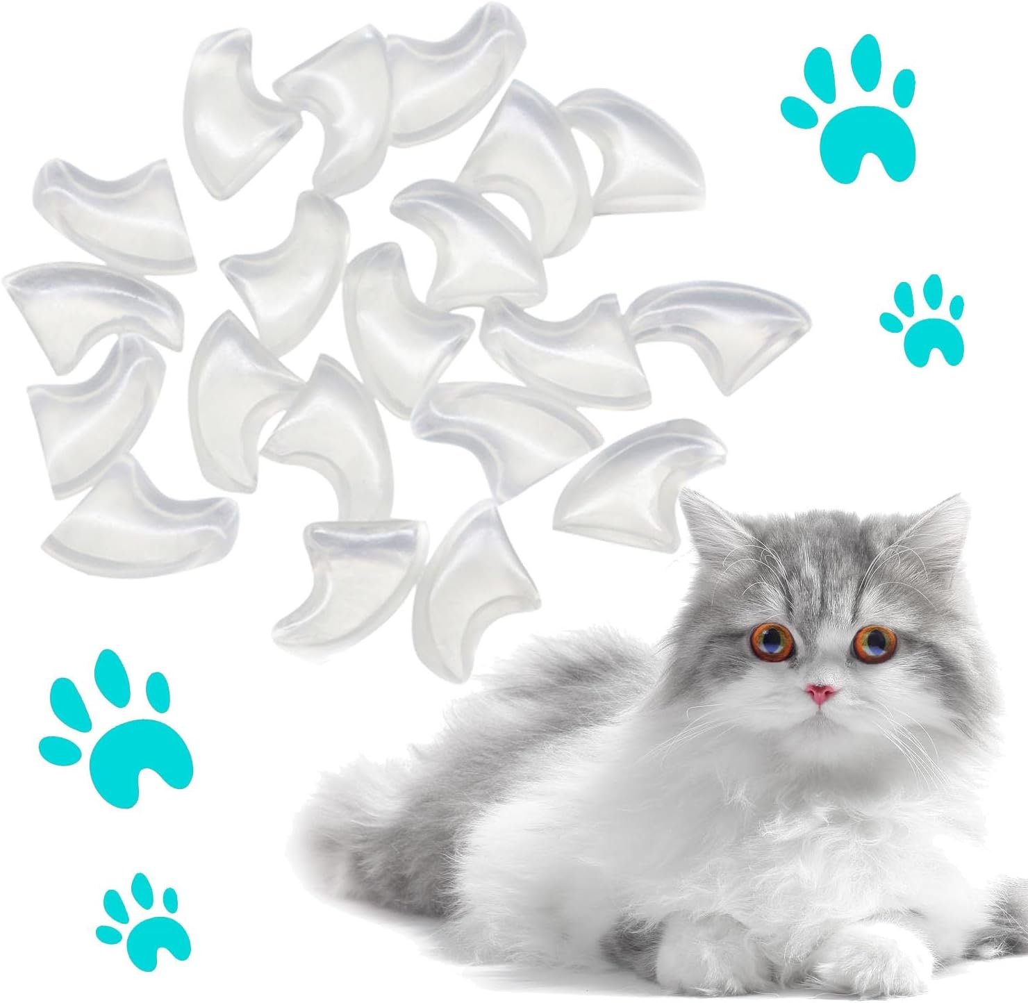 VICTHY 100pcs Cat Nail Caps Clear Cat Claw Covers Kitten Nail Caps with Adhesives and Applicators (S Clear)