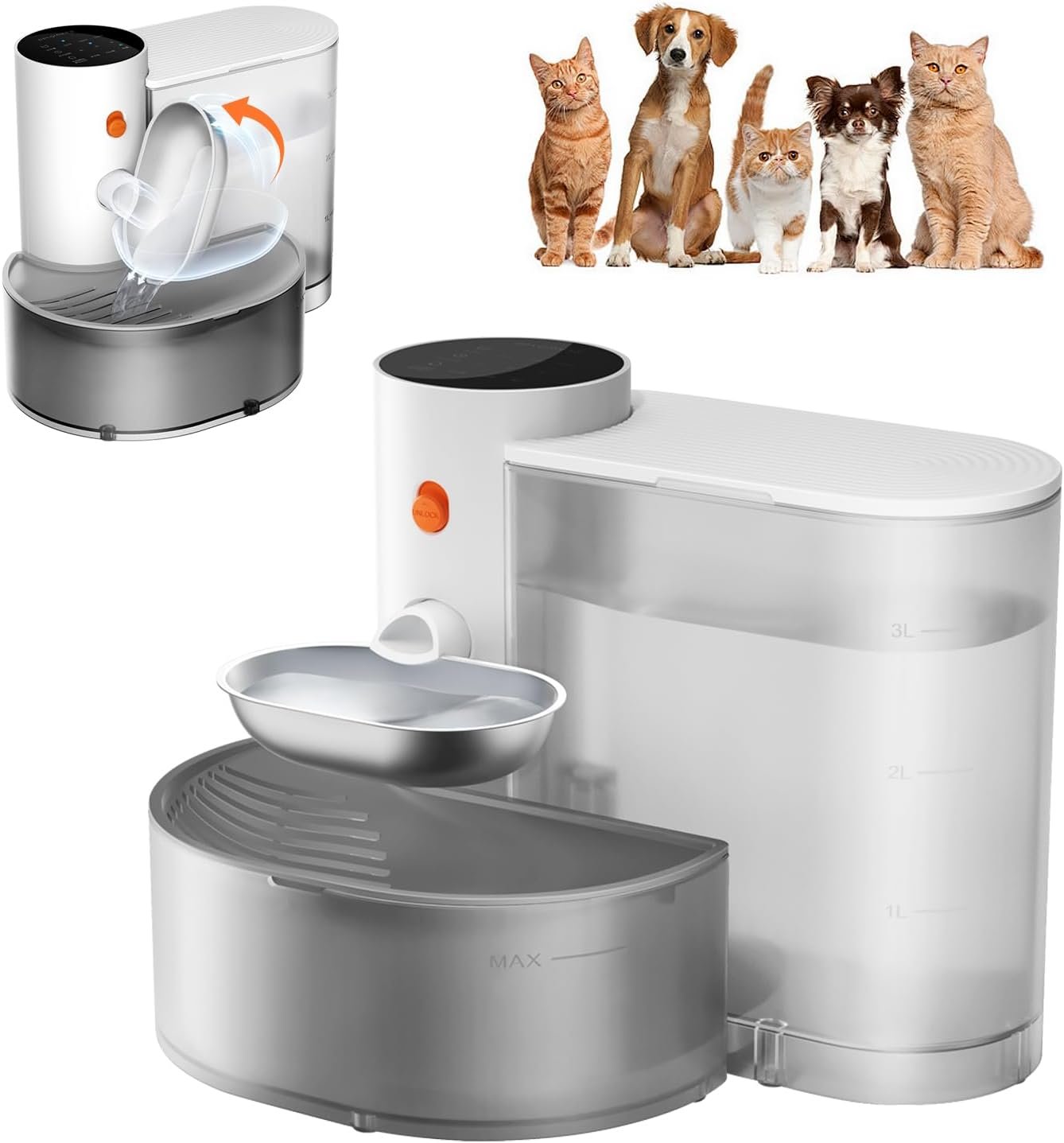 Petgravity Smart Cat Water Dispenser – Stainless Steel Water Bowl, Upgraded Self-Refill Cat Water Fountain Automatic Water Dispenser Water Feeder for Cats & Small Animals, 3.5L/118.4oz