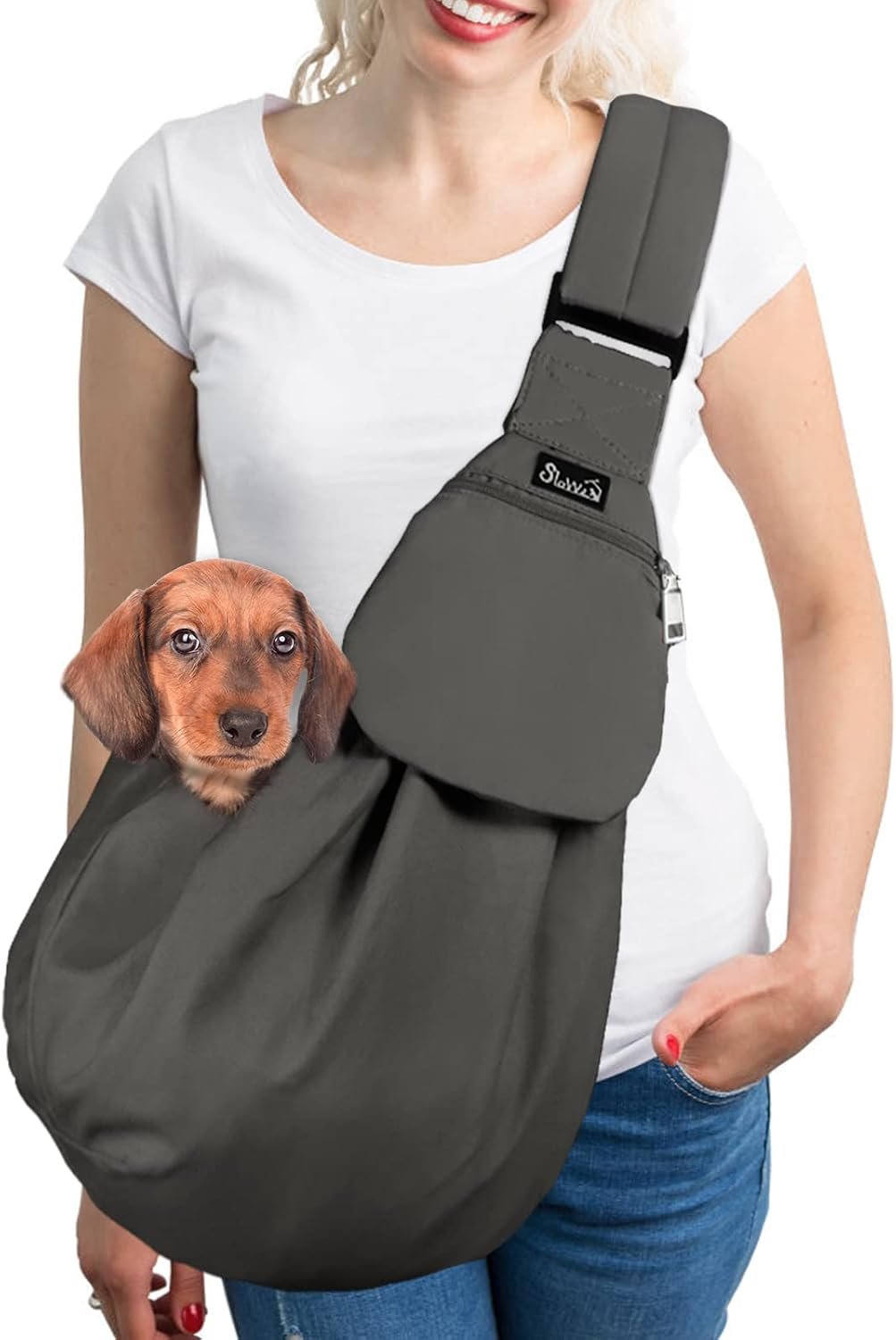 SlowTon Dog Carrier Sling – Thick Padded Shoulder Strap Adjustable, Grey L