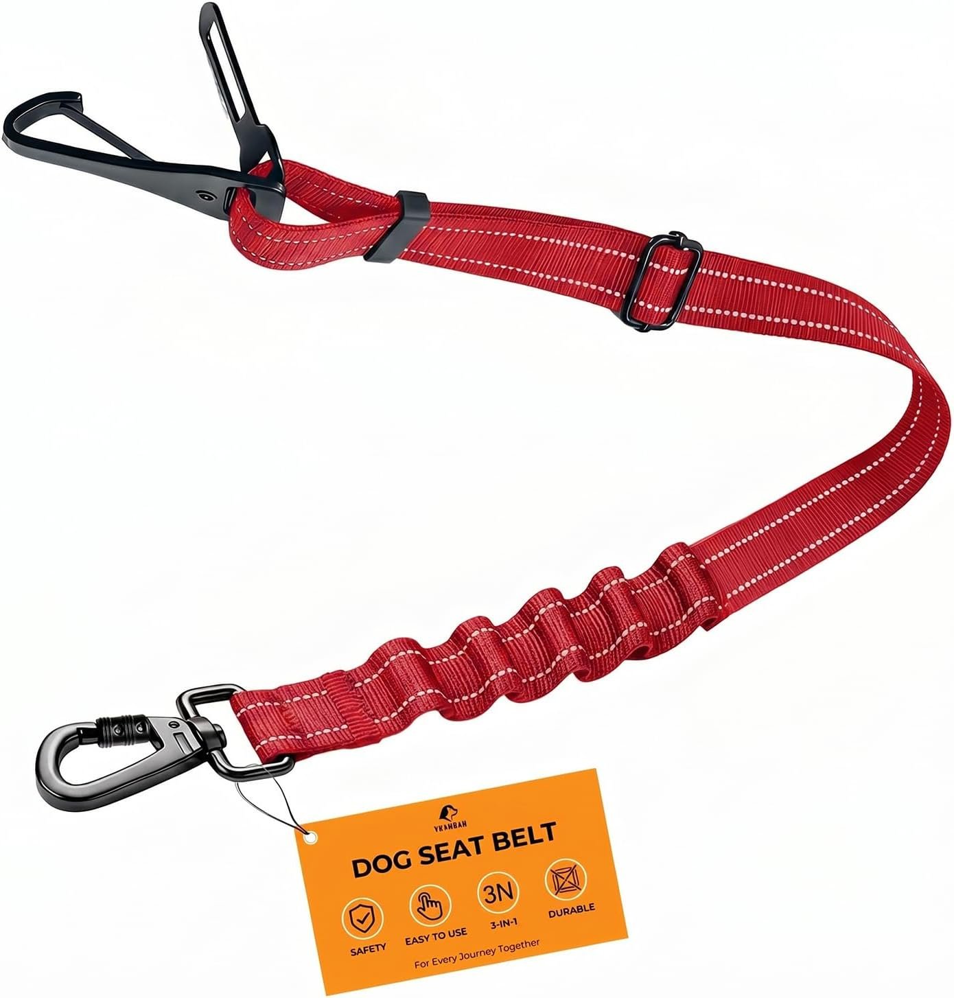 Dog Seat Belt for Car, 3-in-1 Adjustable Dog Seatbelt,Red