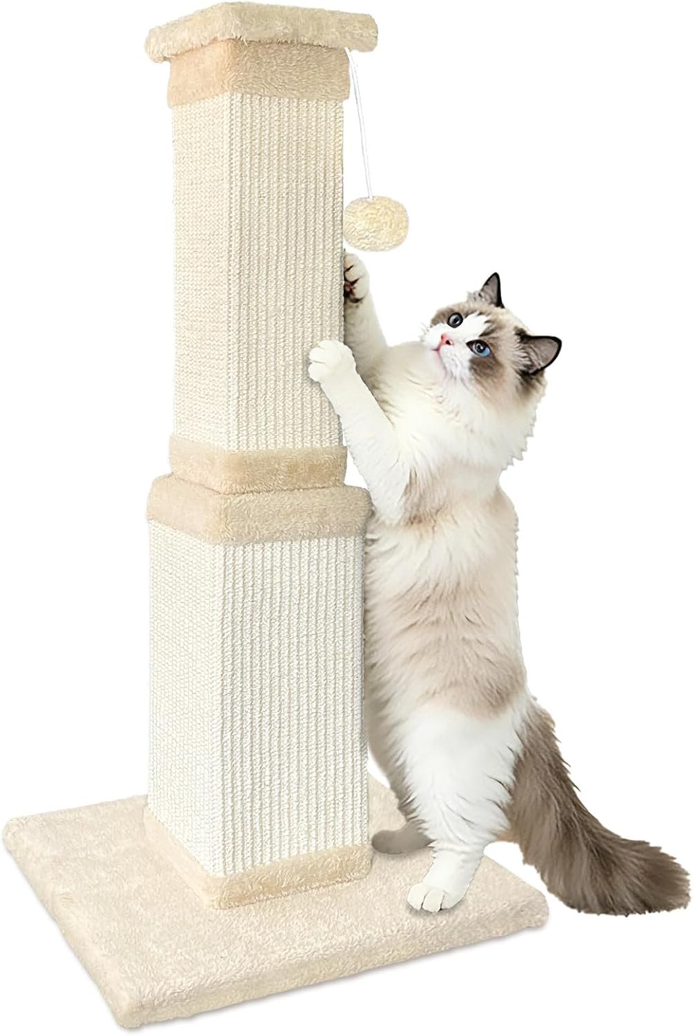 Cat Scratching Post for Indoor Cats, 32Inch Sisal Cat Scratcher, Beige