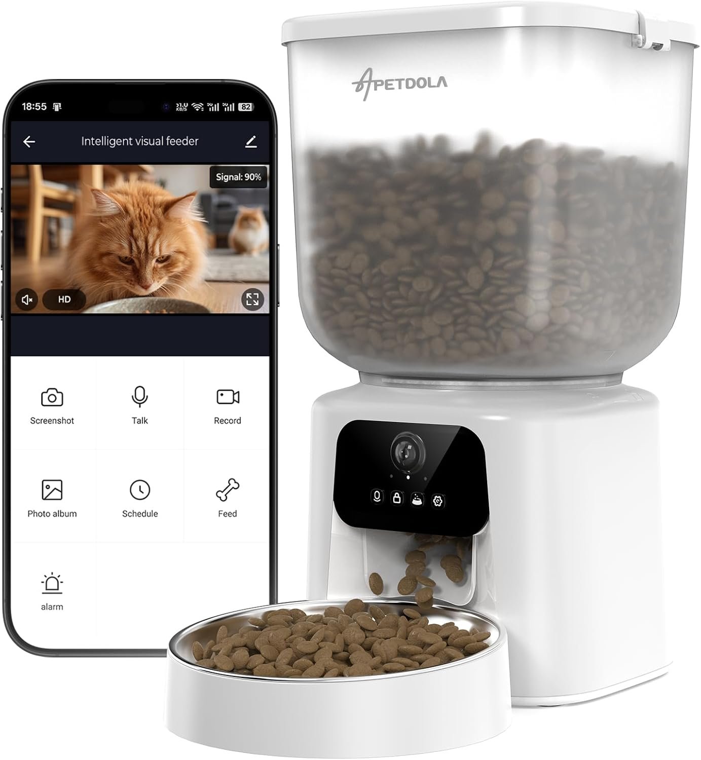 Automatic Cat Feeder with Camera, 5L Timed Cat Food Feeder,2-Way Audio & App Remote Control,Desiccant Bag,Auto Pet Dispenser for Cats and Dogs