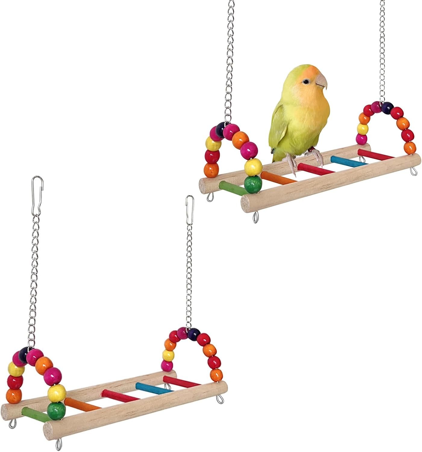 2 Pack Bird Perch Platform Swing, Parrot Wooden Toys Bird Cage Accessories, Hanging Hammock Stand for Parrots, Parakeets, Budgies, Conures, Cockatiels & Lovebirds
