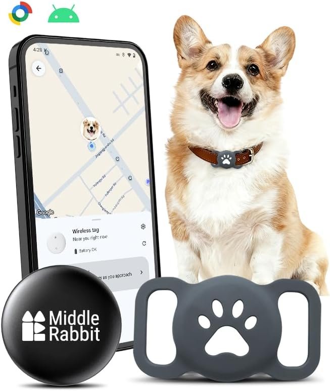 Dog GPS Tracker for Android, No Subscription Pet Tracker Tag for Dogs with Silicone Holder, Fits Existing Dog Collar, Lightweight Dog Tracker Tag for Pets