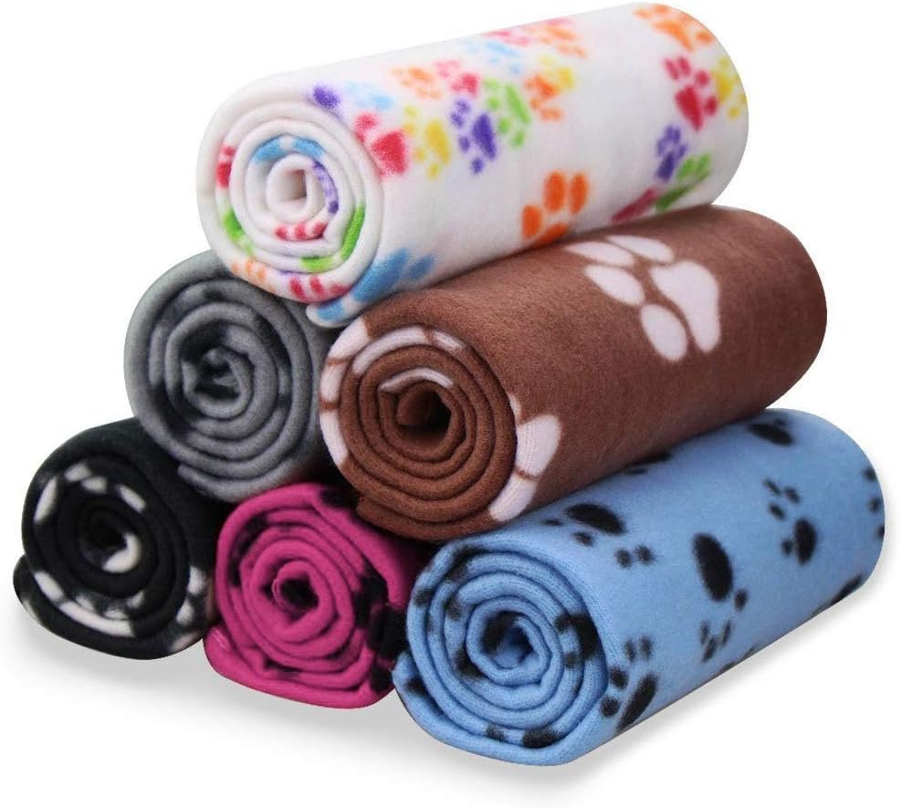 Comsmart Pet Blanket Dog Cat Soft Fleece Blankets Sleep Mat Pad Bed Cover with Paw Print for Kitten Puppy and Other Small Animals, 6 Pack of 24×28 Inches