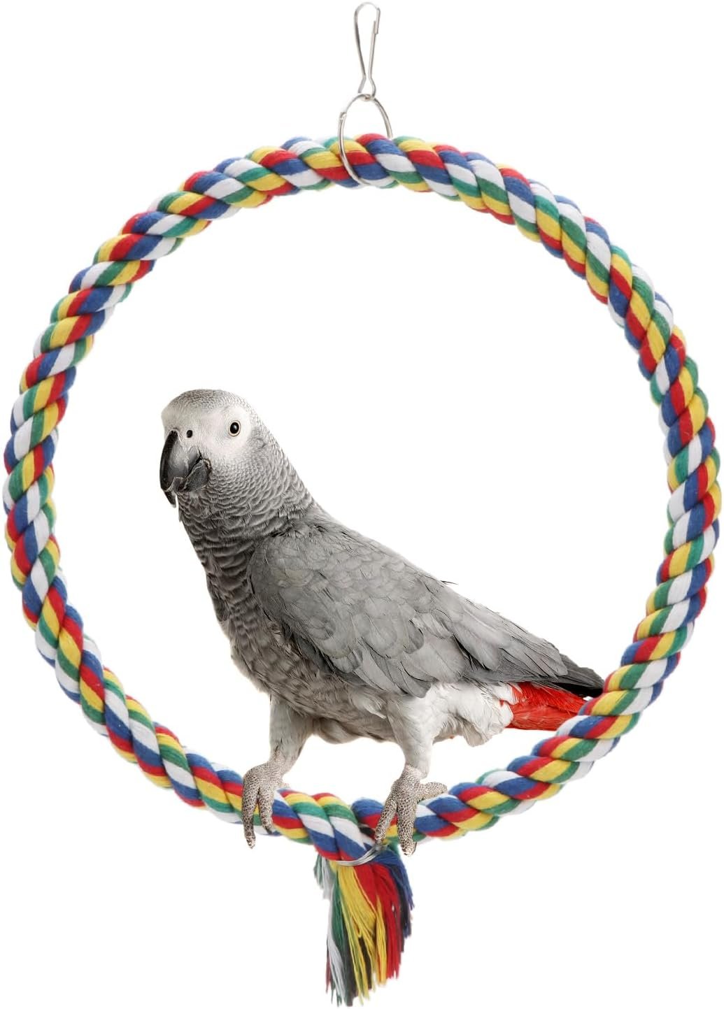 Wontee Bird Swing Colorful Rope Perch Climbing Toy for Parrots (M 10.4inch)
