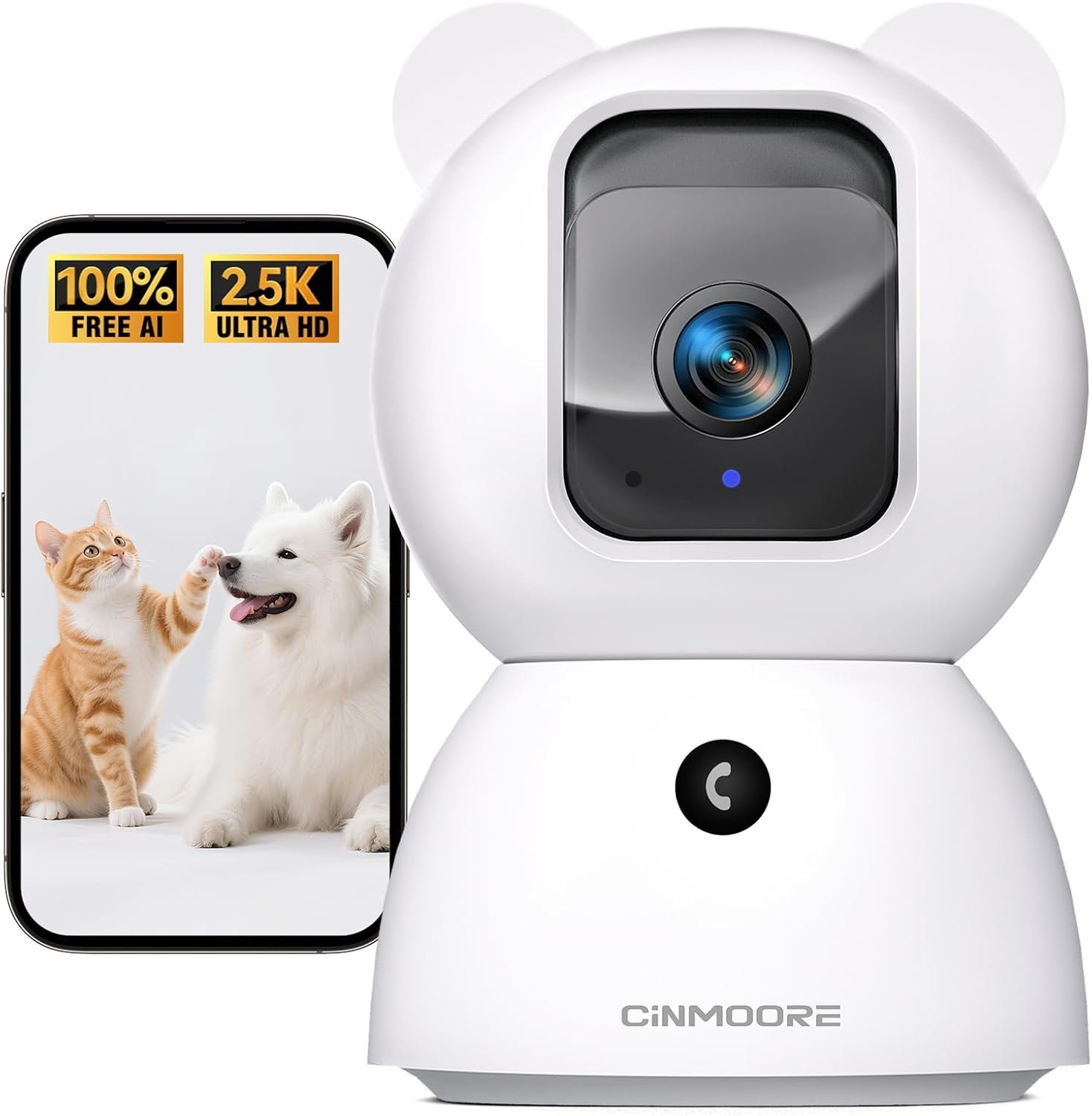 2.5K Pet Camera Indoor with Phone App, Dog/Cat Camera, 4MP Indoor Camera for Home Security, Baby Monitor with Free AI Person/Pet/Cry Detection, Pan Tilt 2.4GHz WiFi, Full Duplex 2-Way Audio