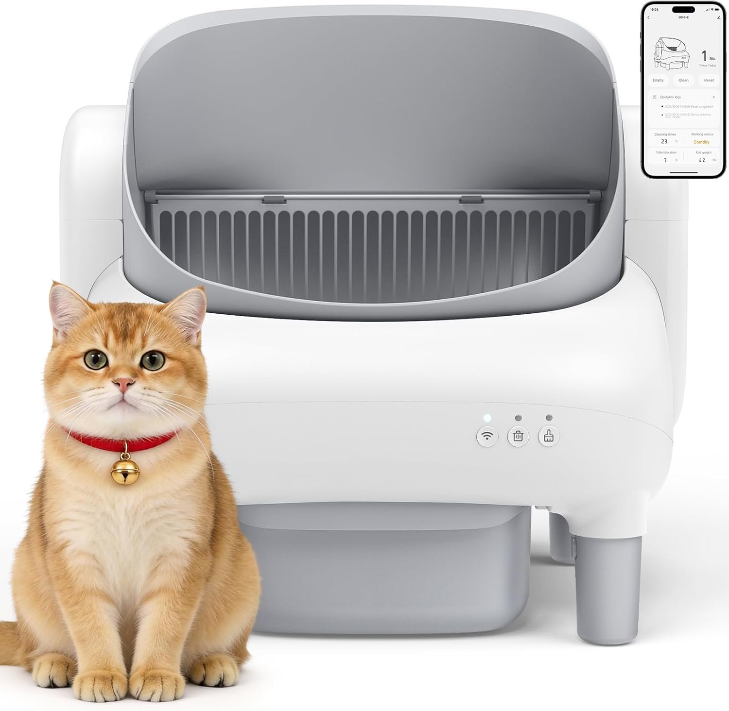 Automatic Cat Litter Box,Self Cleaning Litter Box for Multiple Cats with Open Top Design,App Control and Safety Protection,Ultra-Quiet,Easy Setup,Light Gray