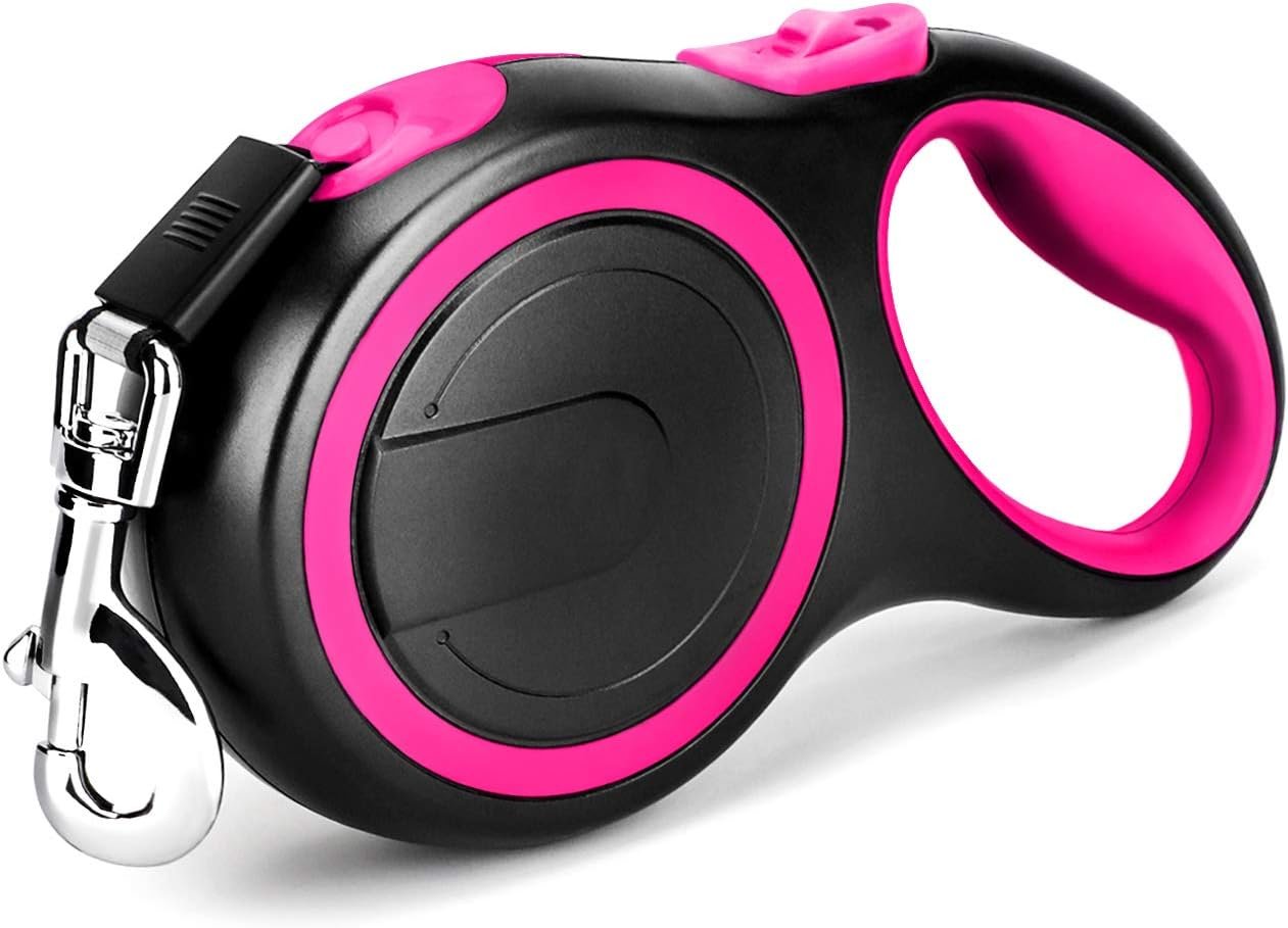 Segarty 26ft Dog Leash Retractable, 8m Dog Leads Long for Medium Large Breed Pets 44-110Lbs, No Tangle Nylon Tape and 1 Button Break & Lock Heavy Duty Leash for Training Running, Pink