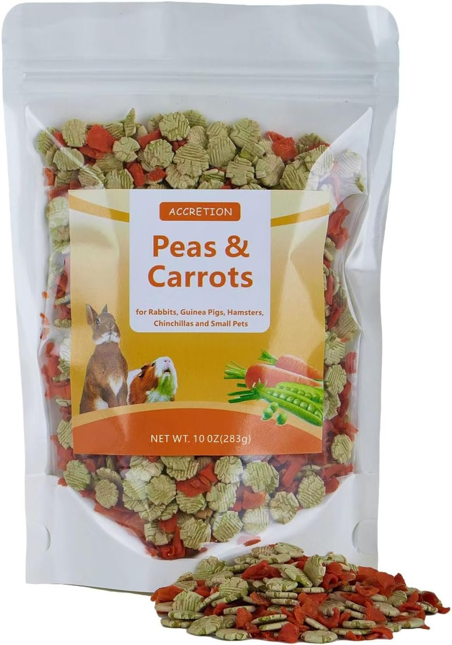 Accretion Carrot & Pea Flakes Mix for Small Pets – 10 oz Natural Snack for Chinchillas, Rabbits, Guinea Pigs – Dual-Texture, Vitamin-Rich