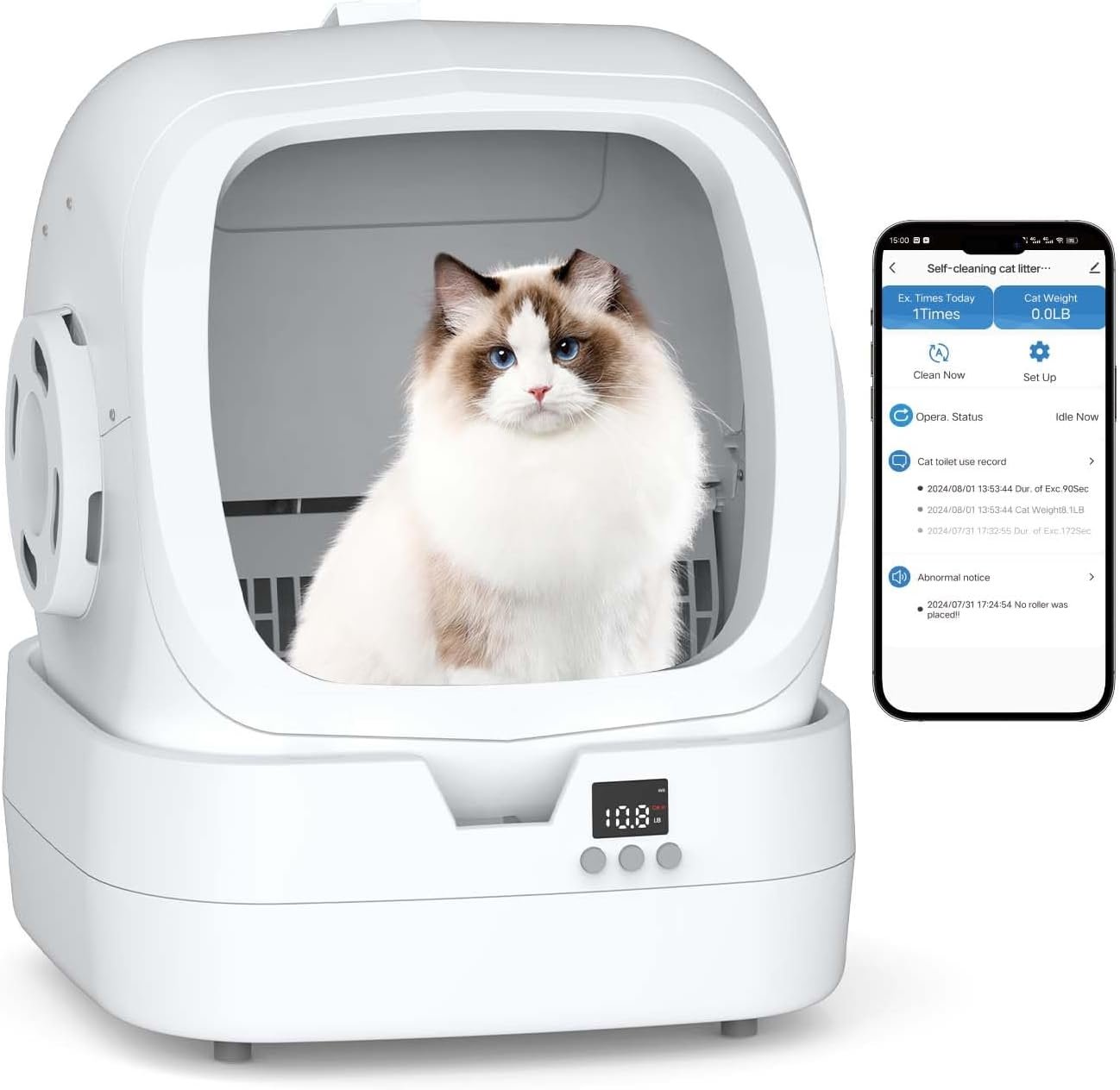 Mintakawa Automatic Cat Litter Box Self Cleaning – APP Control and Weight Monitoring – Ultra-Quiet, Suitable for Medium Cats and Kittens, Safe Anti-Pinch Litter Box (Assembly Required) – White