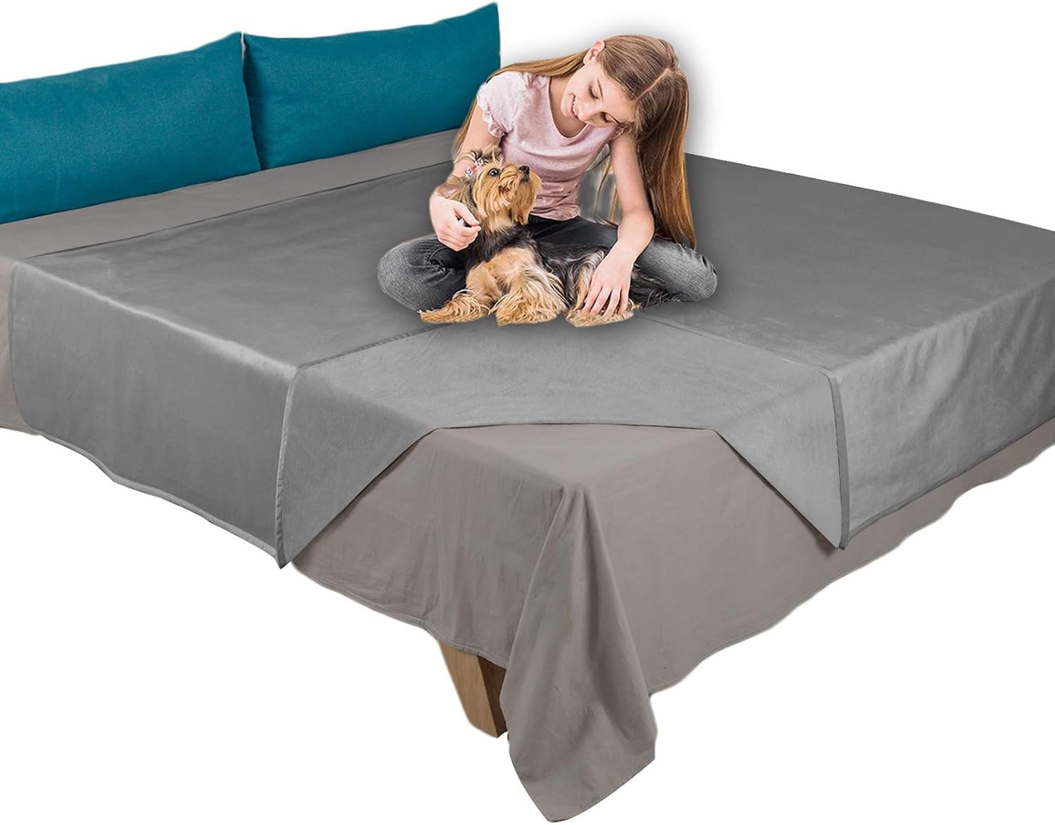 Ameritex Pet Bed Blanket Reversible 100% Waterproof Velvet Super Soft for Sofa and Bed (52×82 Inches, Light Grey+Grey)
