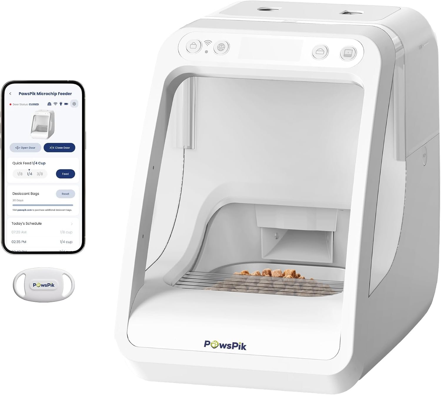 PawsPik Automatic Microchip RFID Cat Feeder, 16-Cup, White