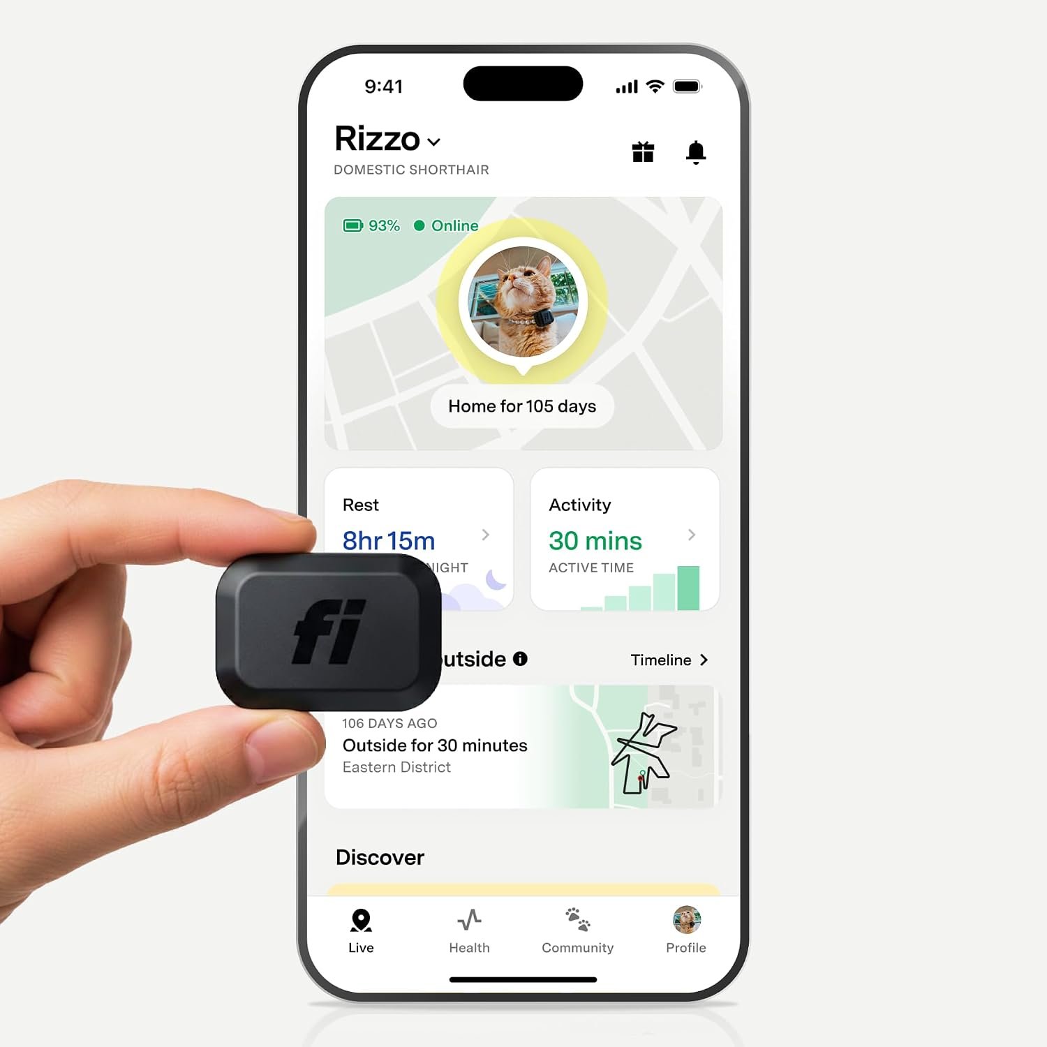 Fi Mini Attachable GPS + Activity Tracker for Cats, 6-Month Membership