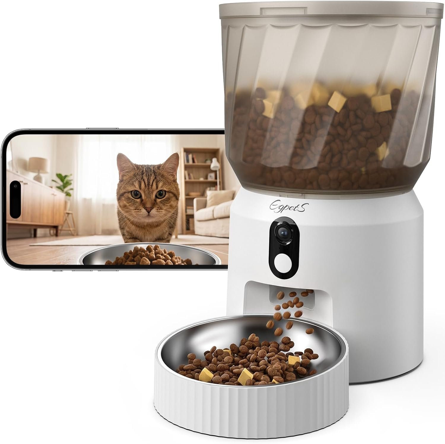 Automatic Cat Feeder with Camera, 2K WiFi Pet Feeder, 4L