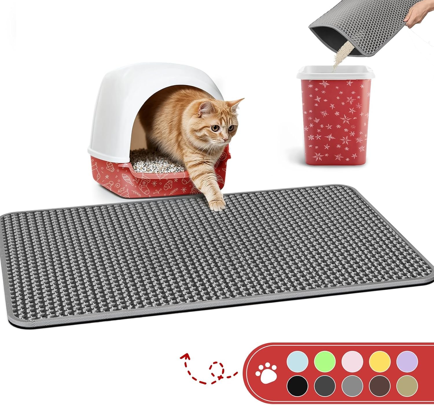Powools Cat Litter Mat, 30 x 24 in, Waterproof, Non-Slip, Grey