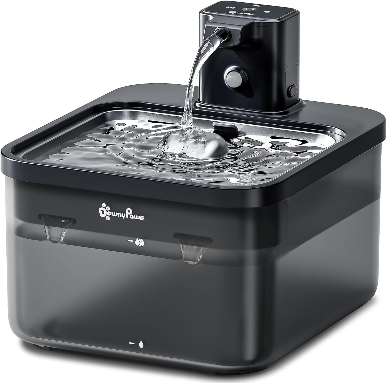 DownyPaws Cat Water Fountain Cordless, Pet Fountain, 84oz/2.5L, Black Pro